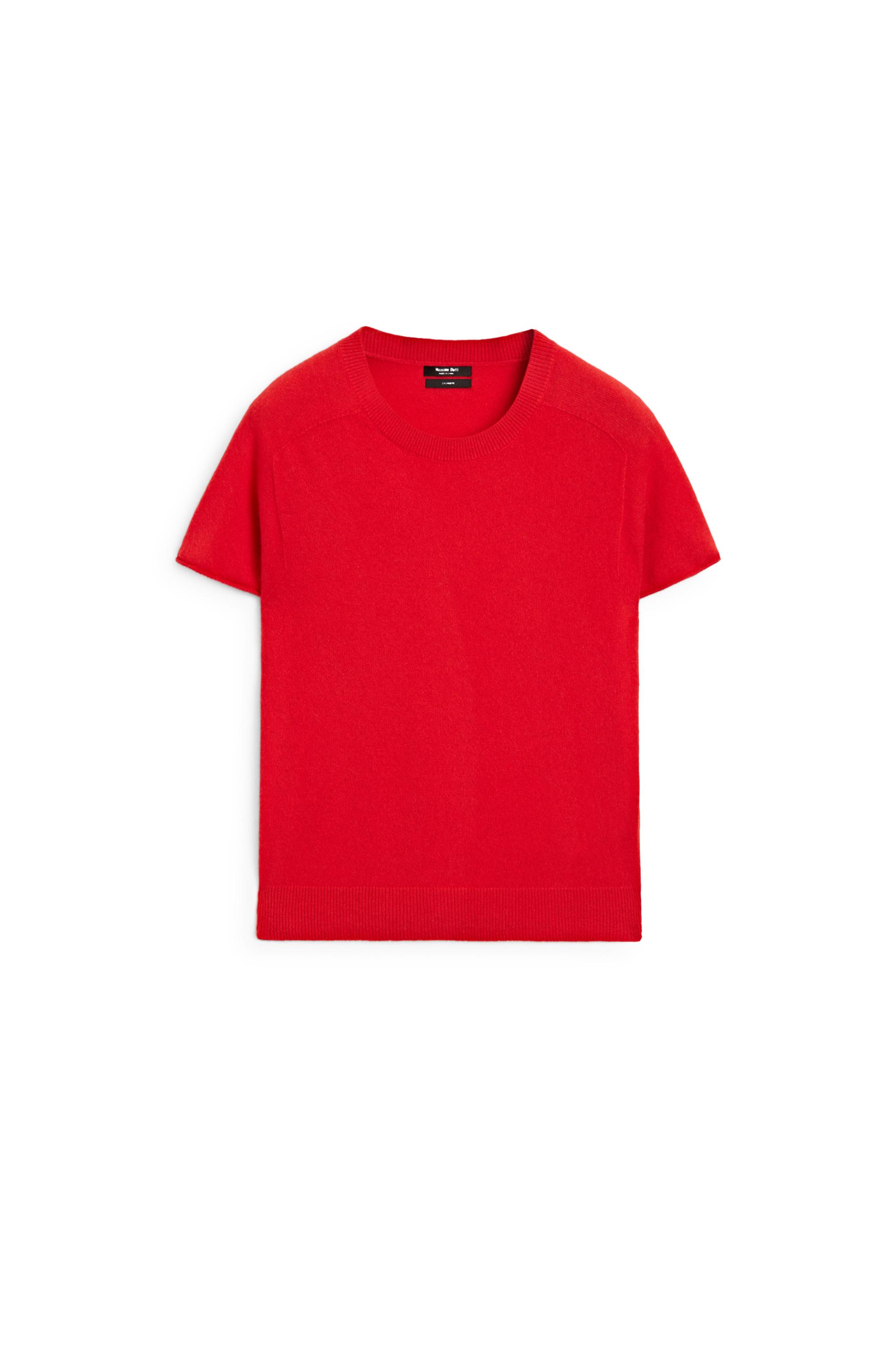 100% cashmere short sleeve knit sweater - RED
