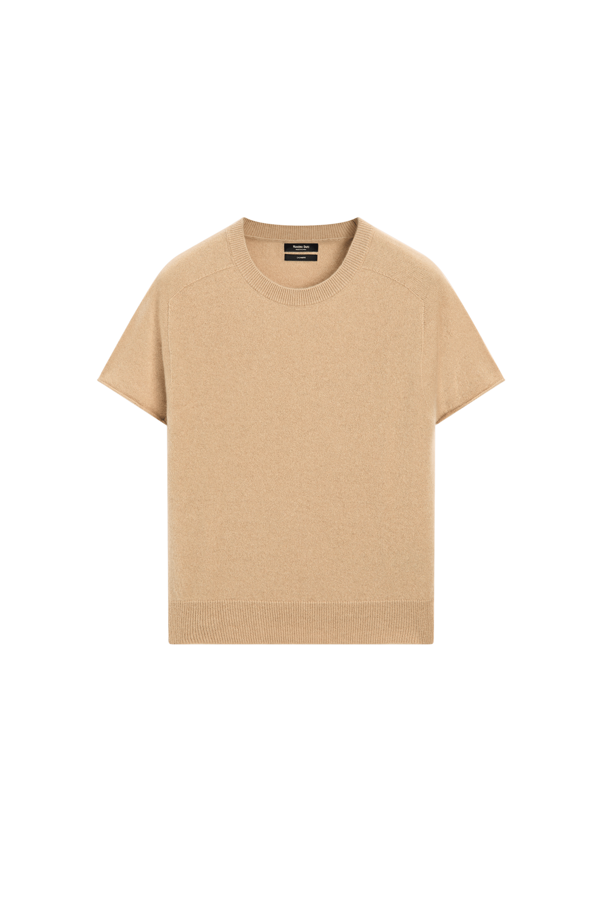 100% cashmere short sleeve knit sweater - CAMEL
