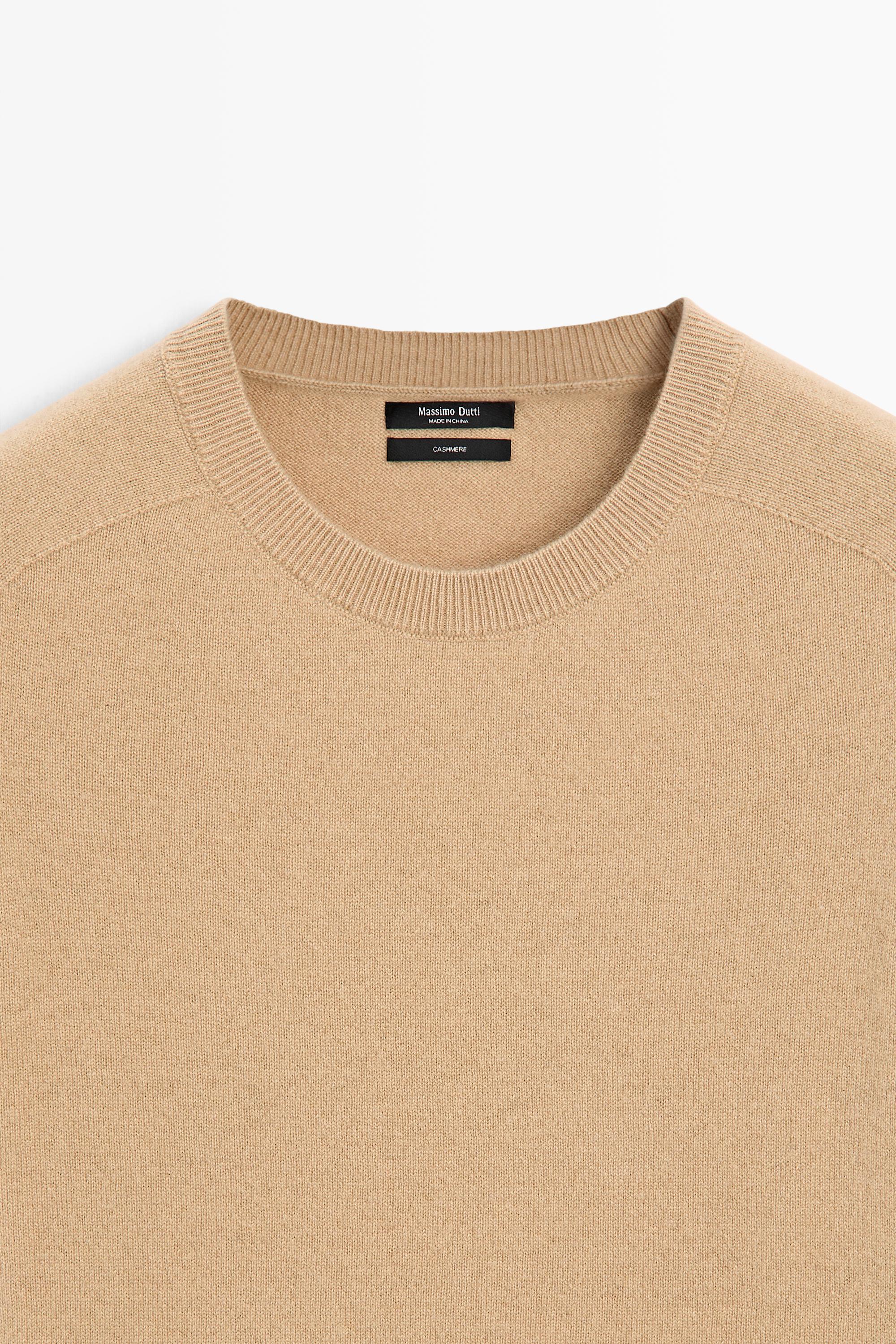 100% cashmere short sleeve knit sweater - CAMEL