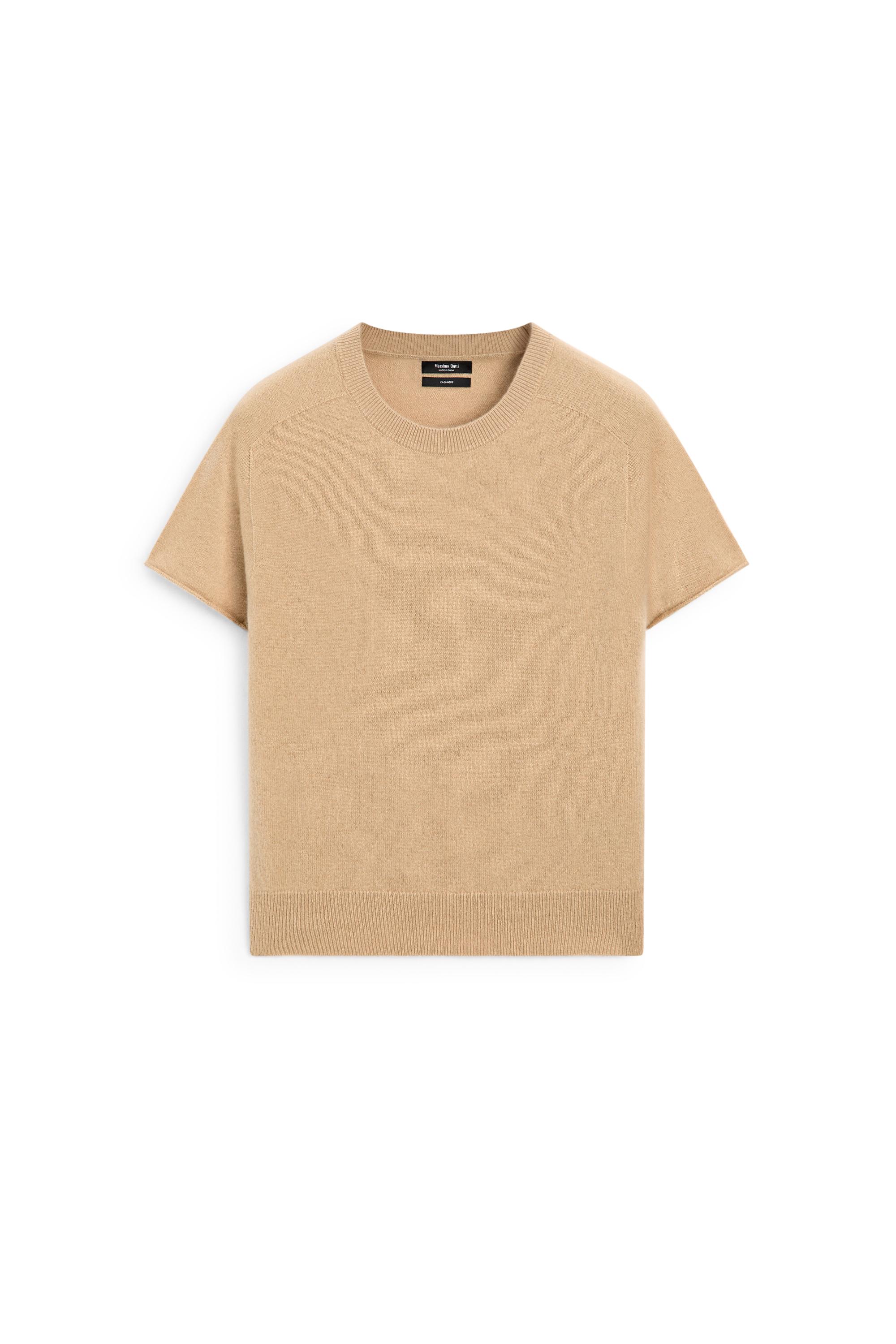 100% cashmere short sleeve knit sweater - CAMEL