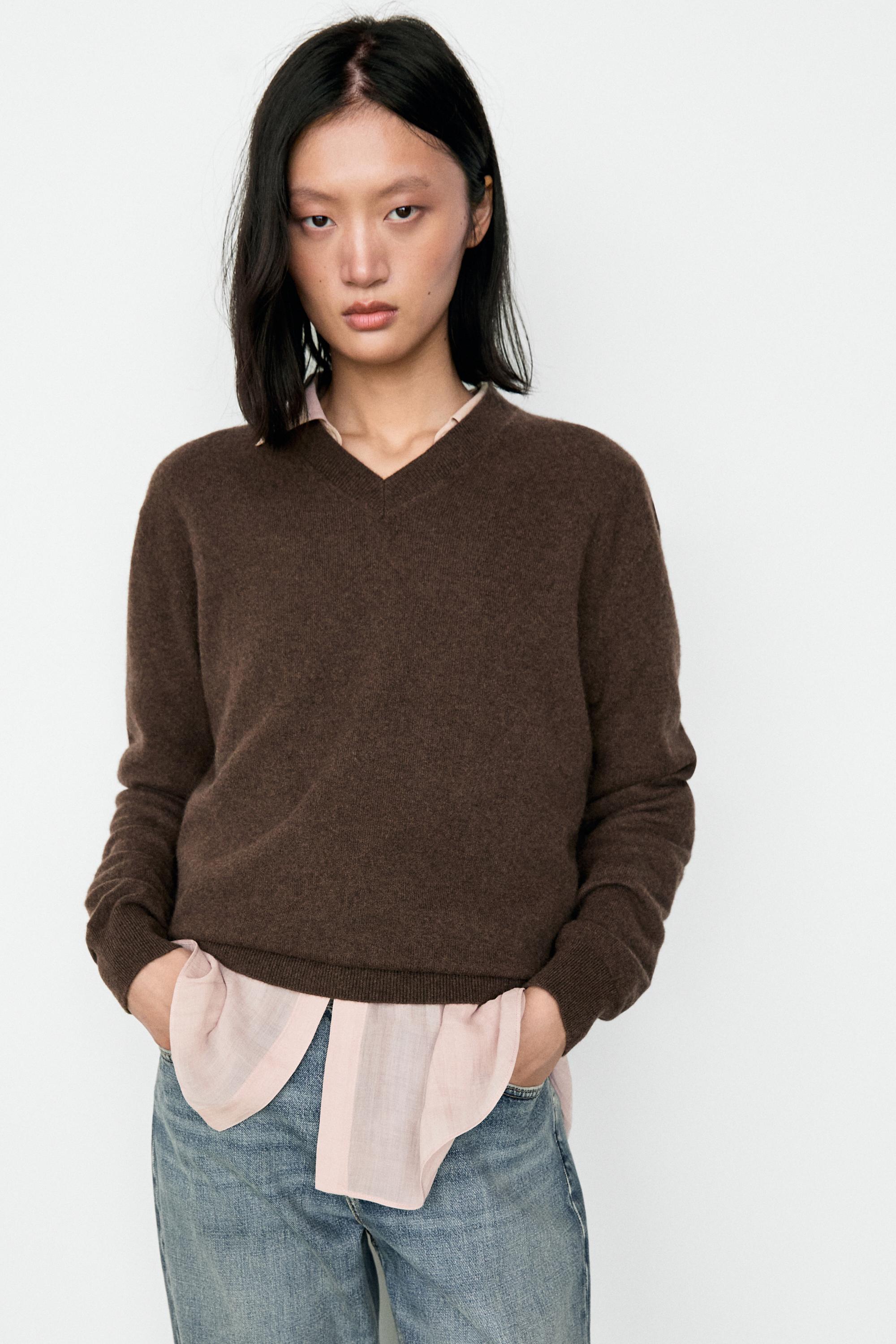 100% cashmere knit sweater - Tobacco brown