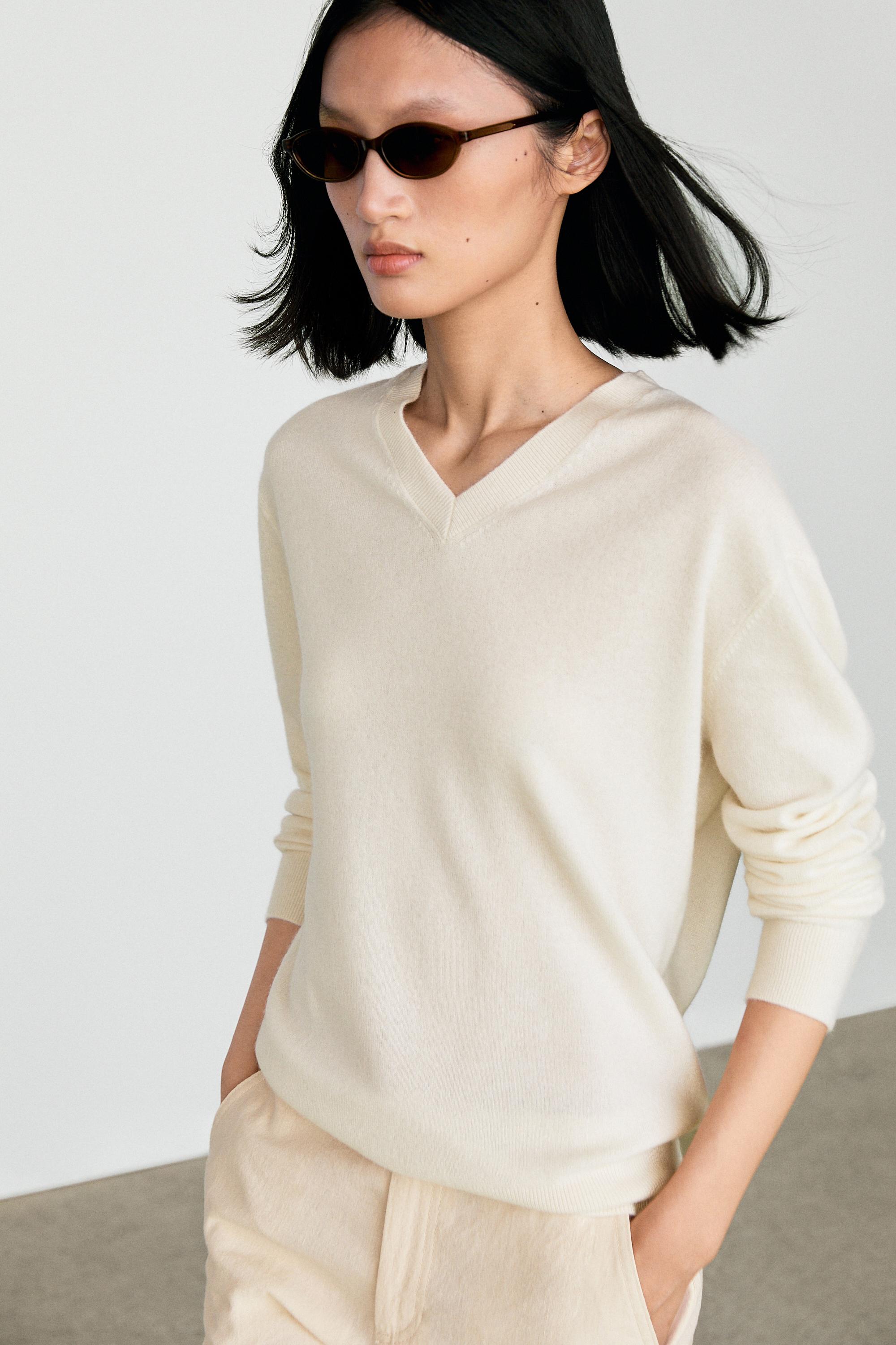 100% cashmere knit sweater - CREAM