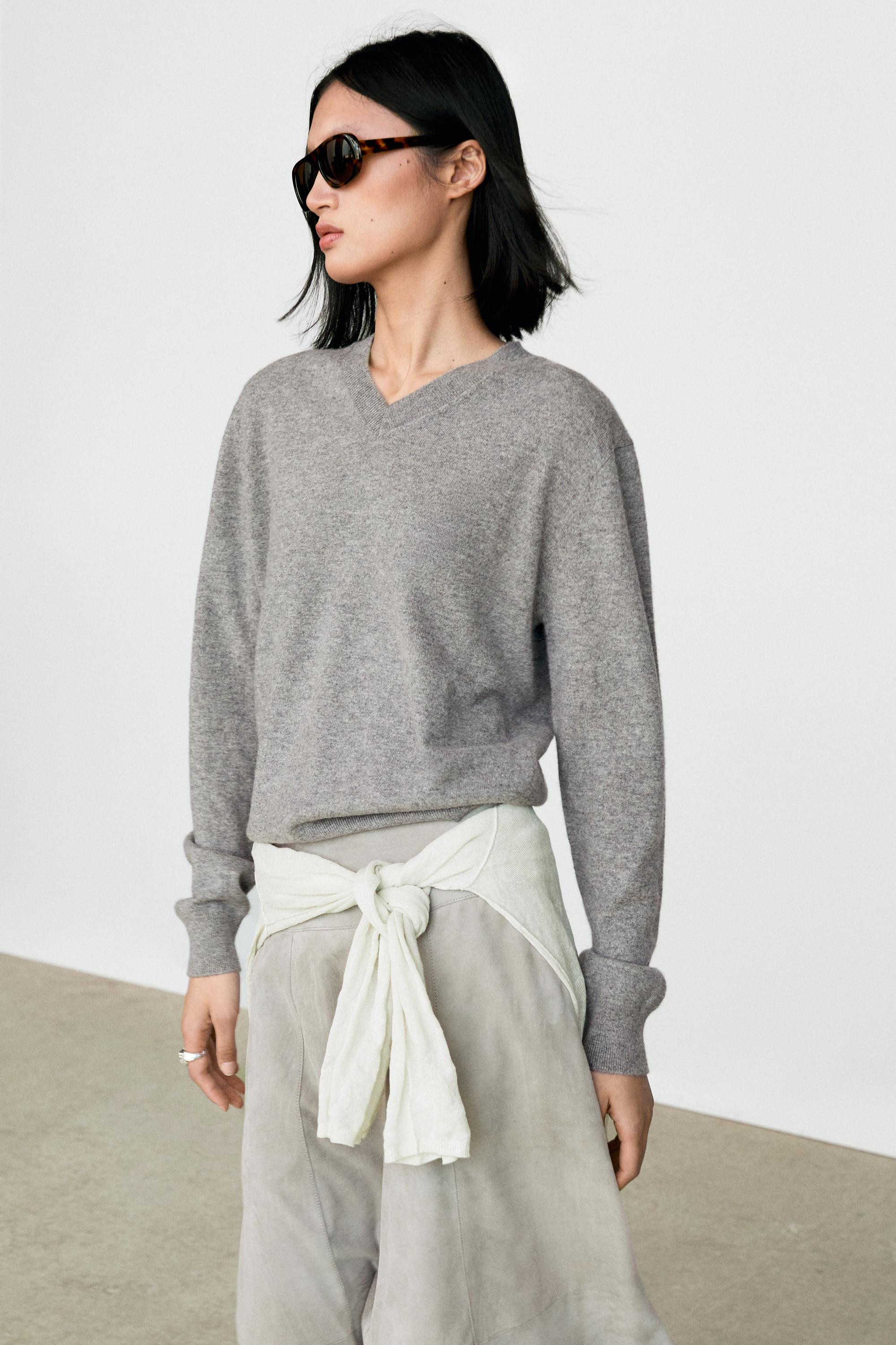 100% cashmere knit sweater - GREY MARL