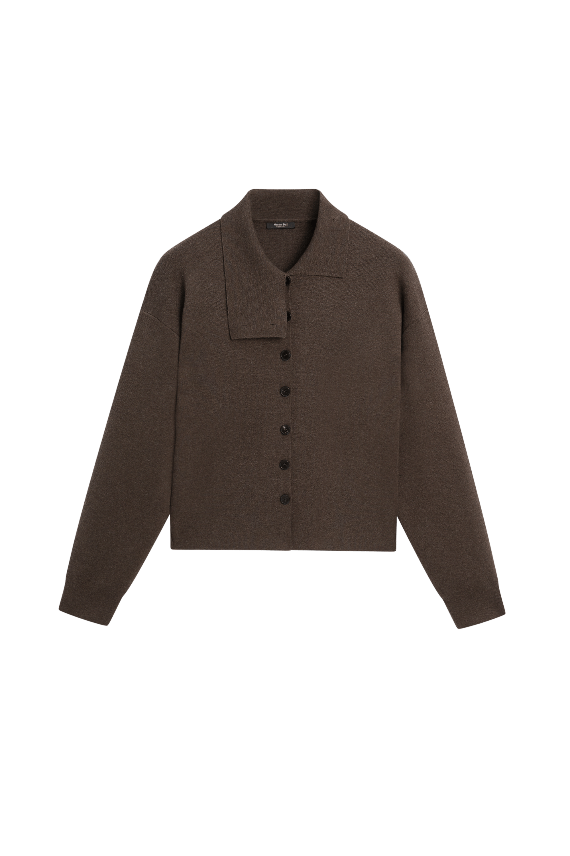 Knit cardigan with collar detail - CHOCOLATE BROWN