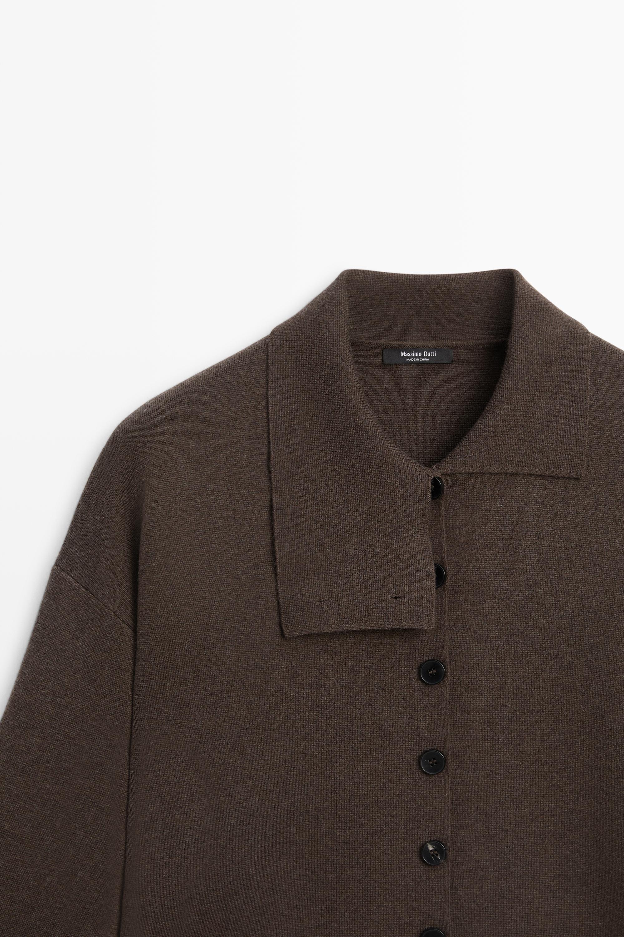 Knit cardigan with collar detail - CHOCOLATE BROWN