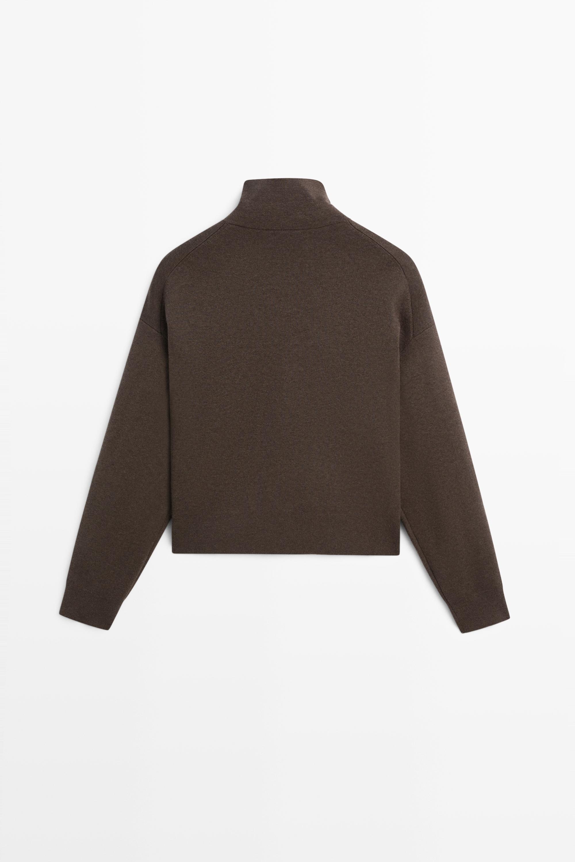 Knit cardigan with collar detail - CHOCOLATE BROWN