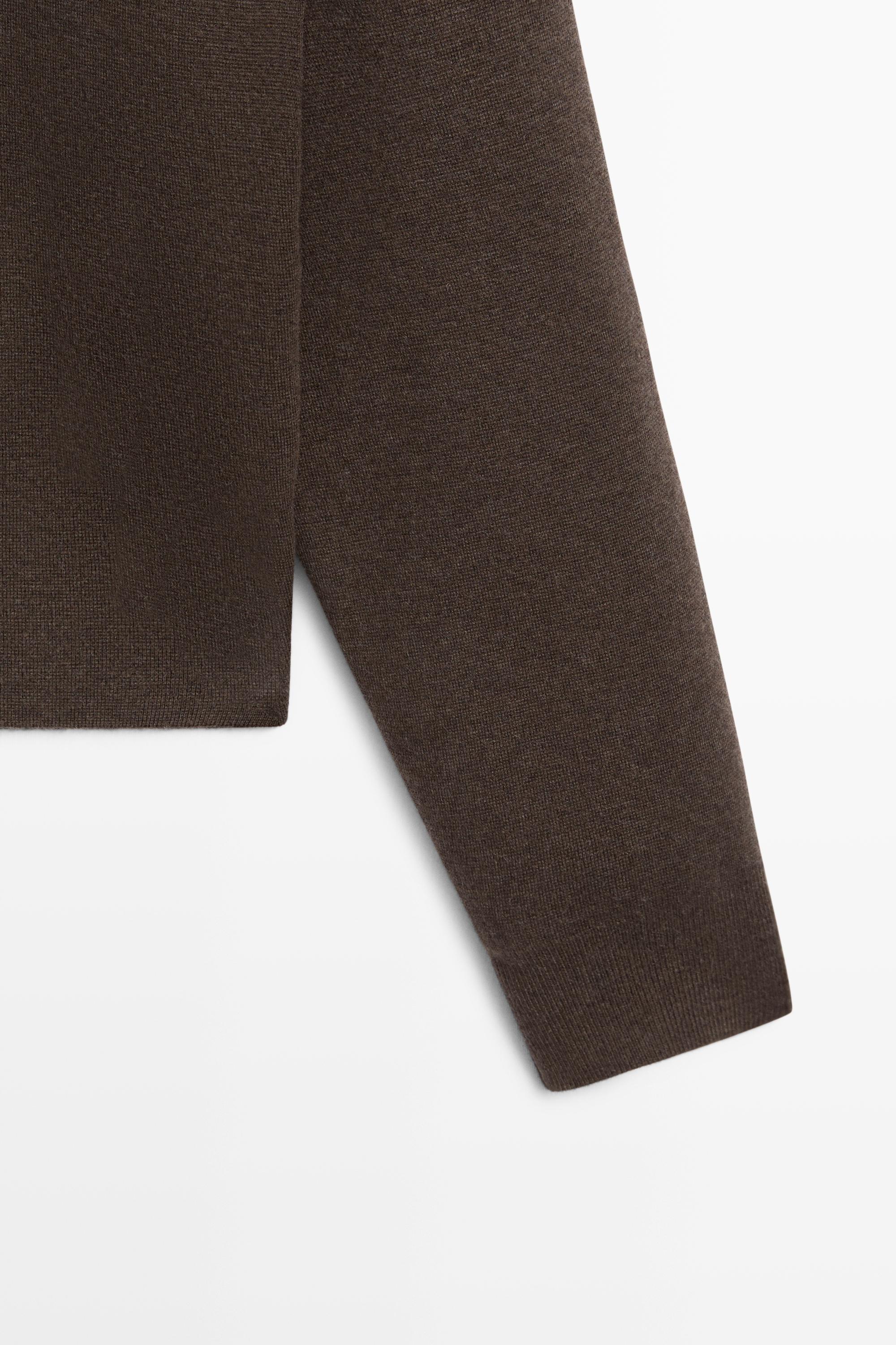 Knit cardigan with collar detail - CHOCOLATE BROWN