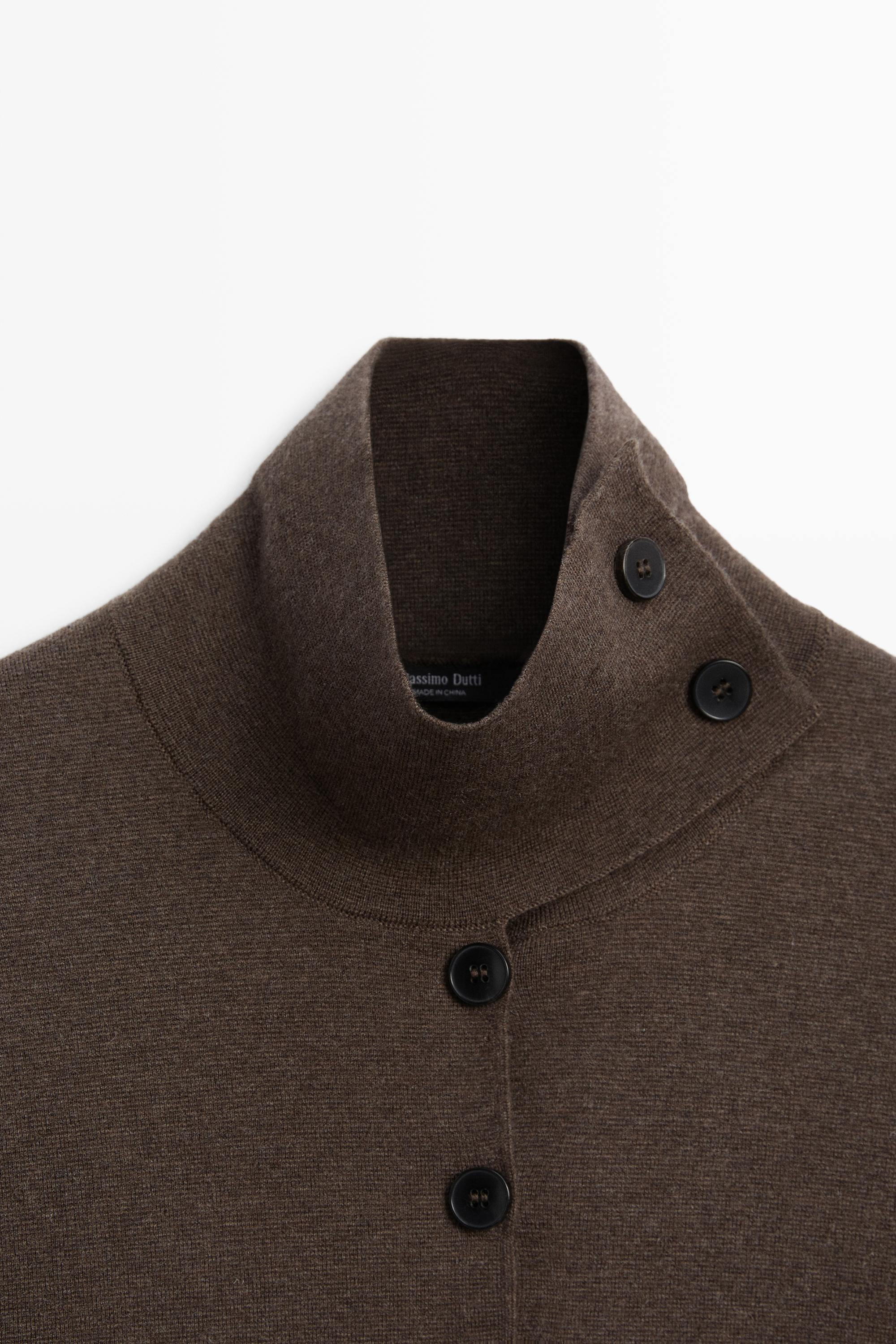 Knit cardigan with collar detail - CHOCOLATE BROWN