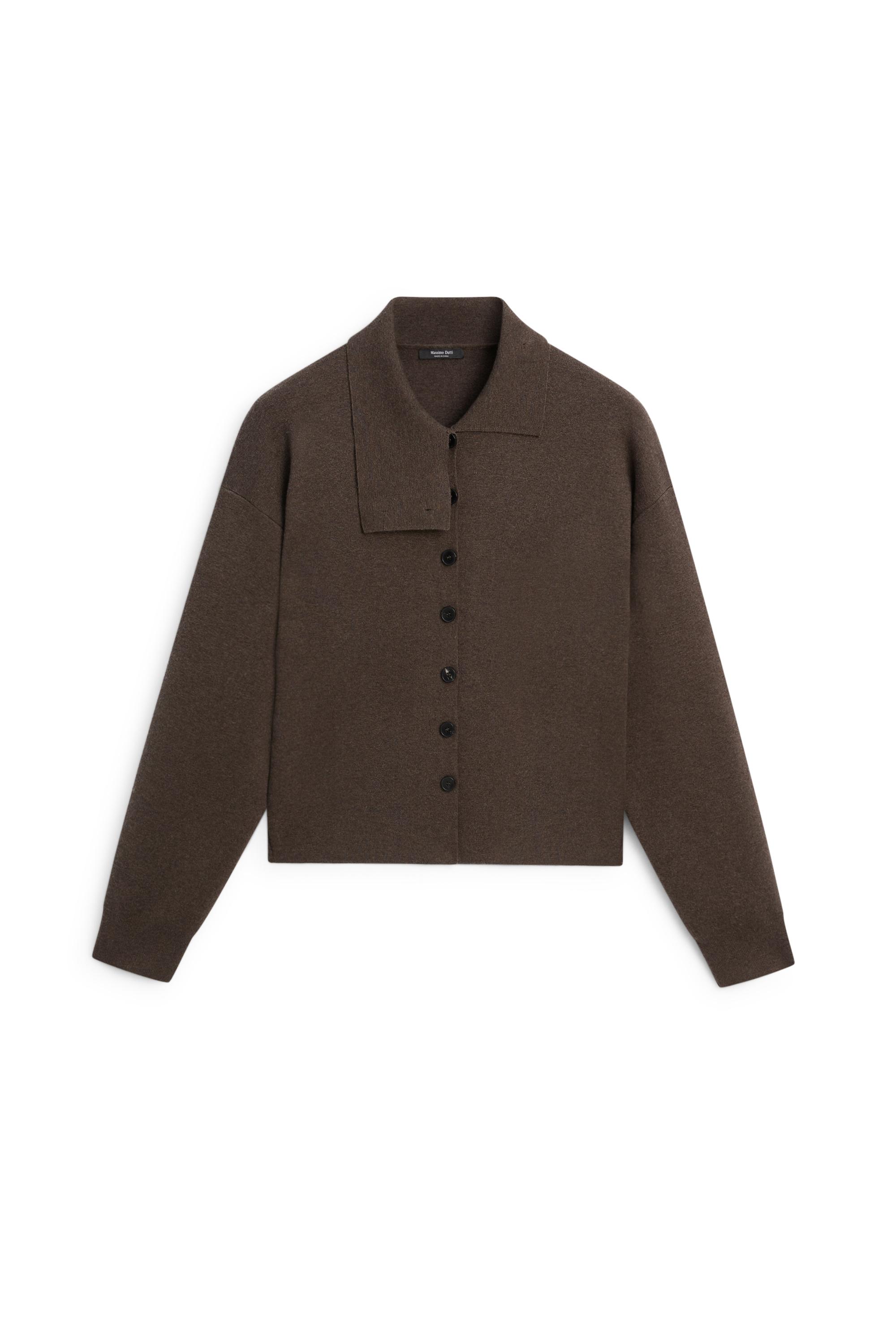 Knit cardigan with collar detail - CHOCOLATE BROWN