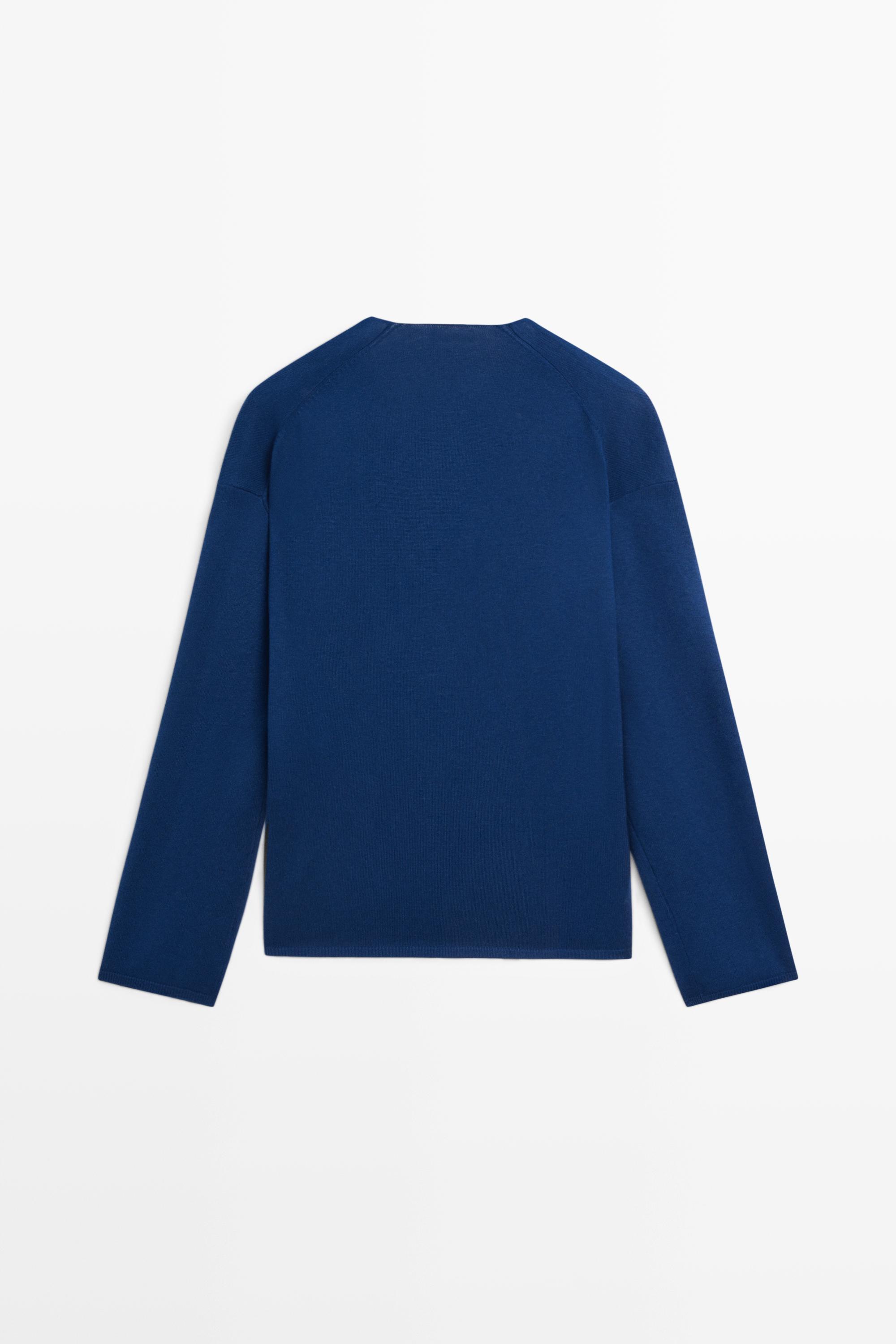 Striped V-neck knit sweater - NAVY BLUE