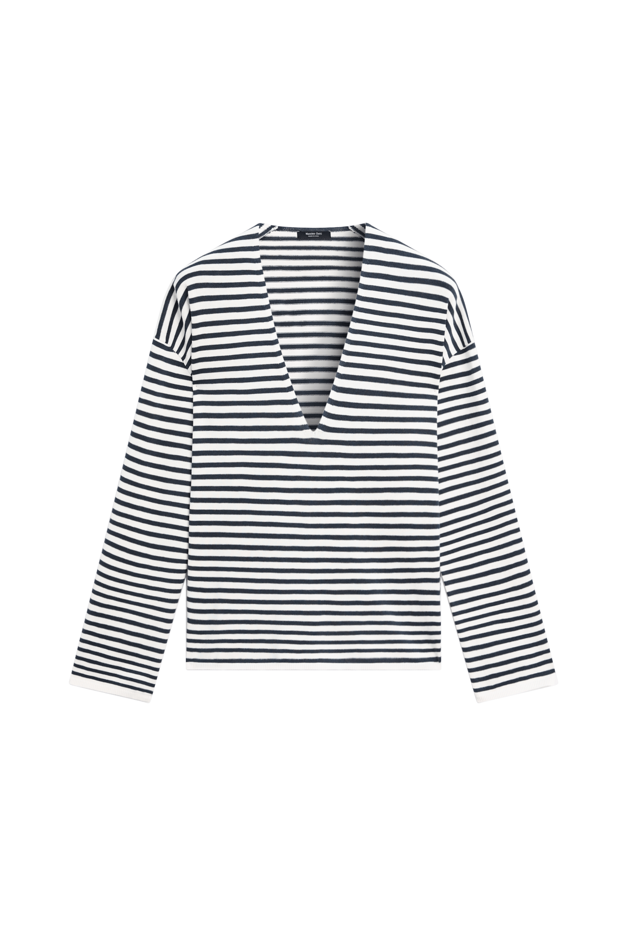 Striped V-neck knit sweater - CREAM