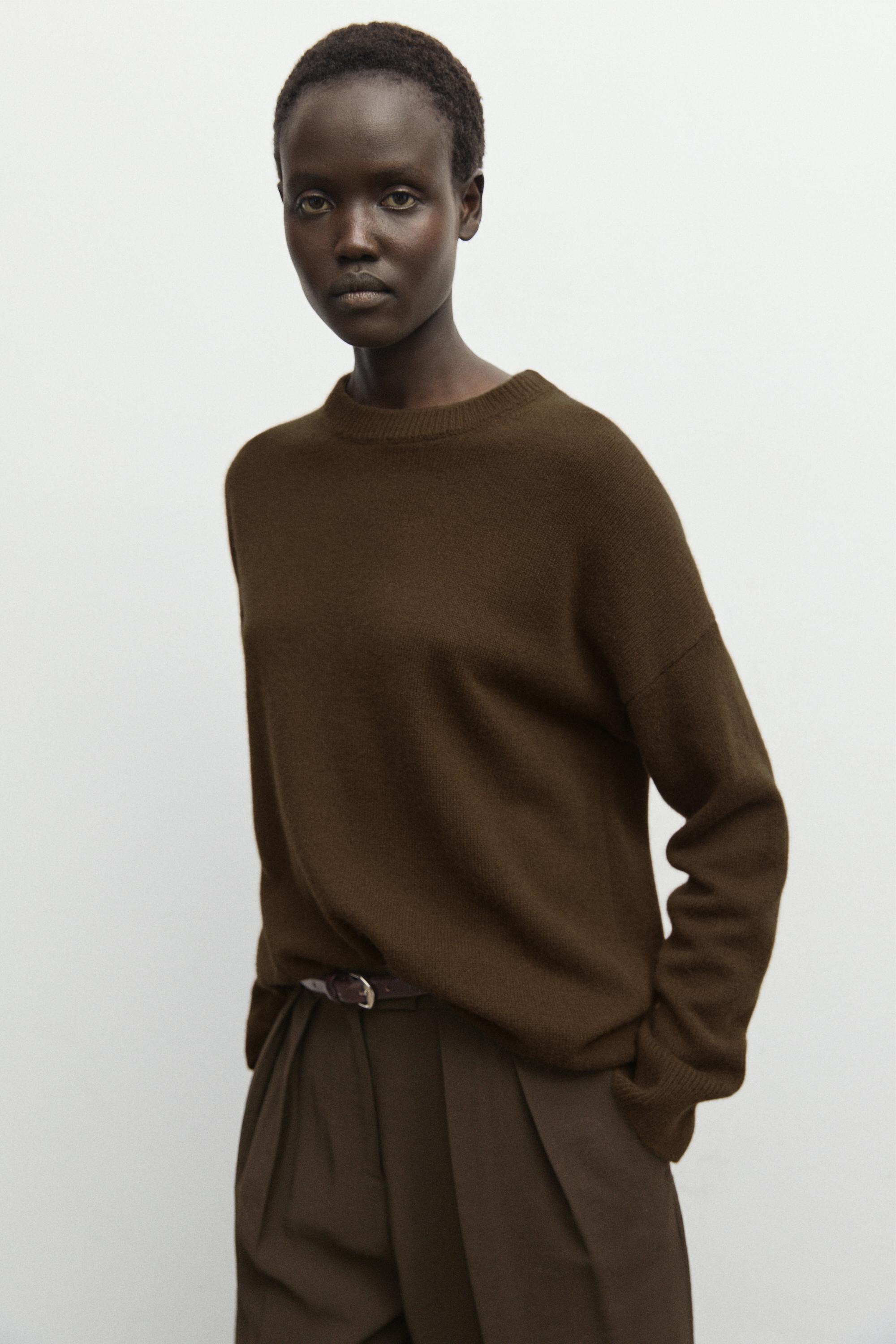 100% cashmere oversize knit sweater - TOFFEE