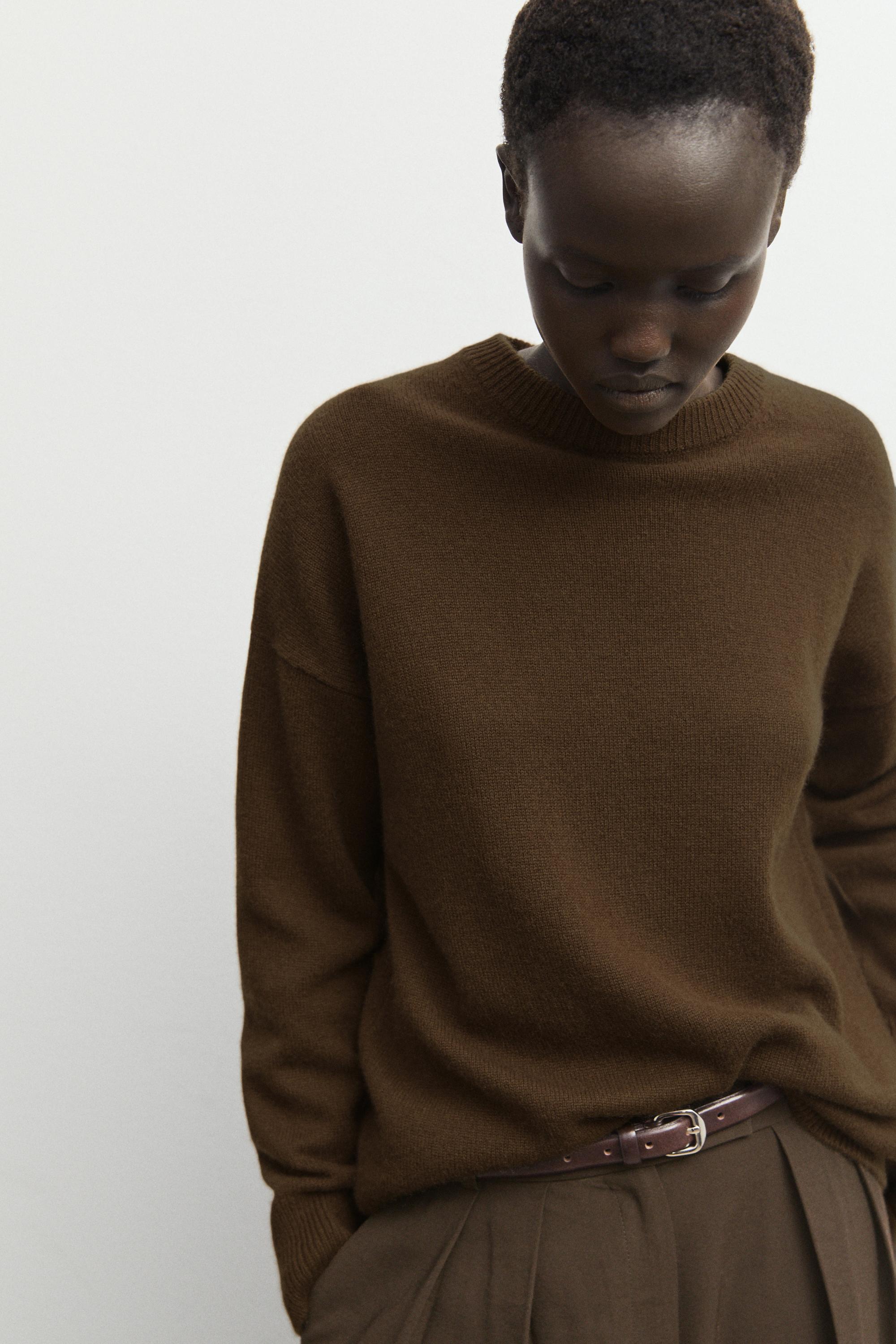 100% cashmere oversize knit sweater - TOFFEE