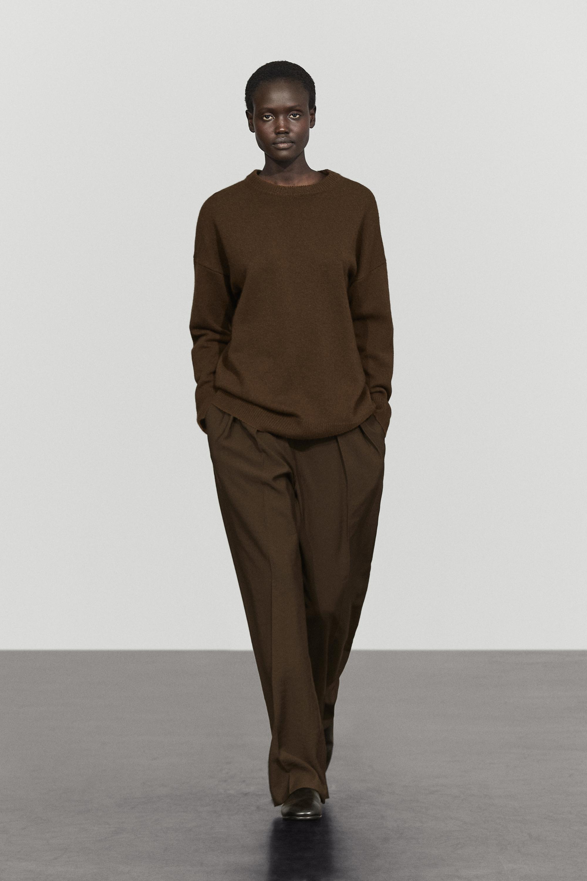 100% cashmere oversize knit sweater - TOFFEE