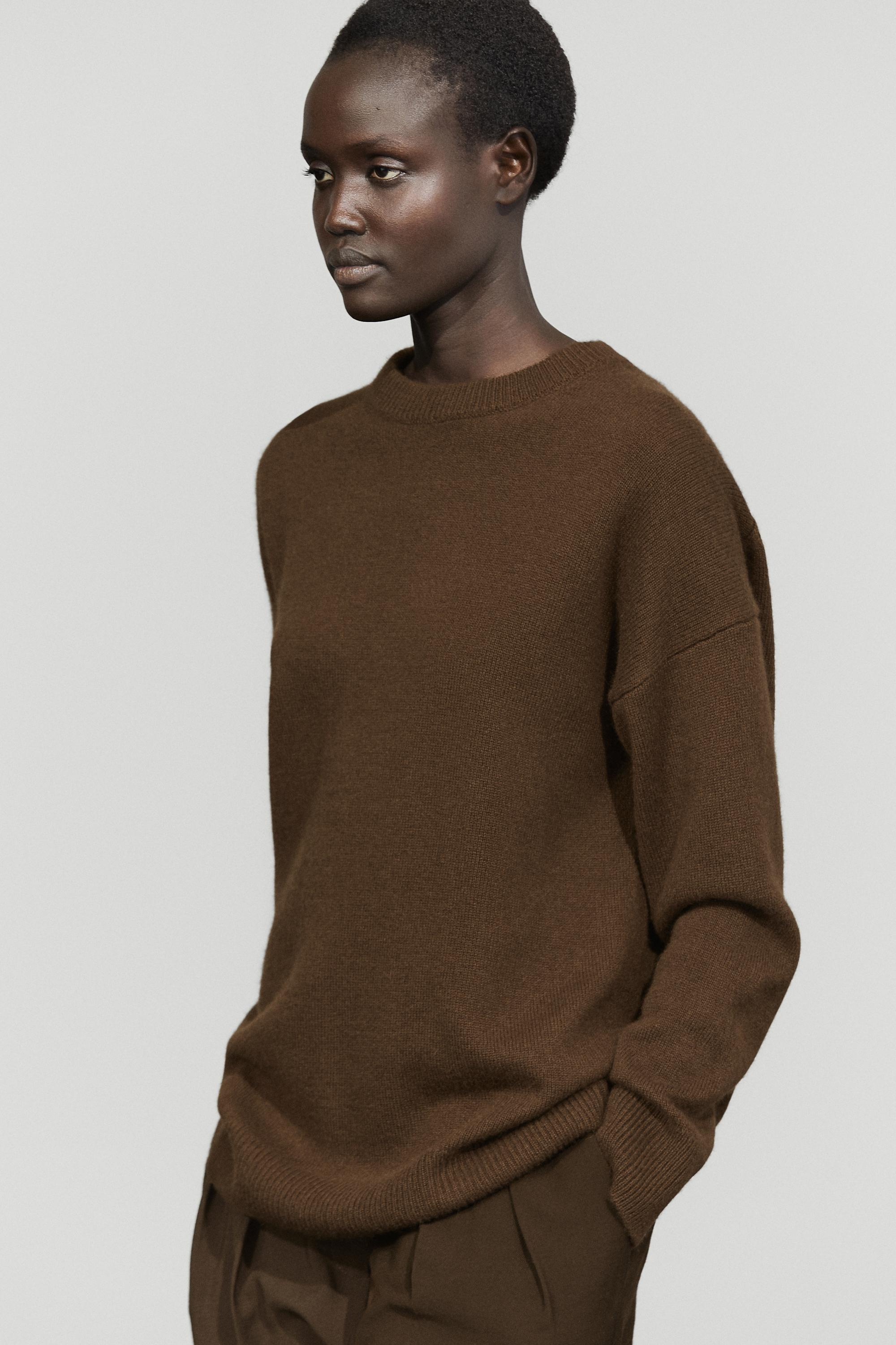 100% cashmere oversize knit sweater - TOFFEE