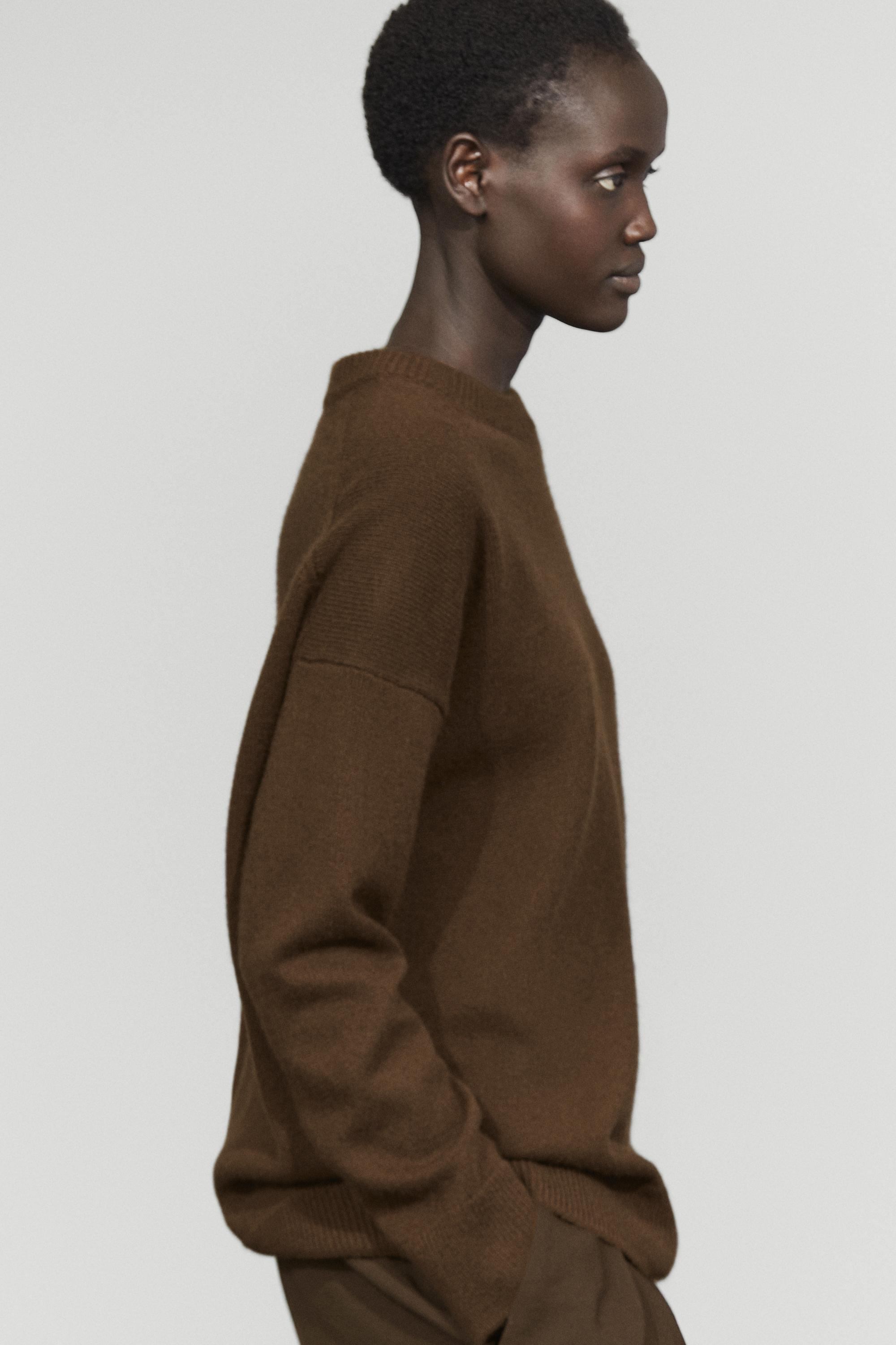 100% cashmere oversize knit sweater - TOFFEE