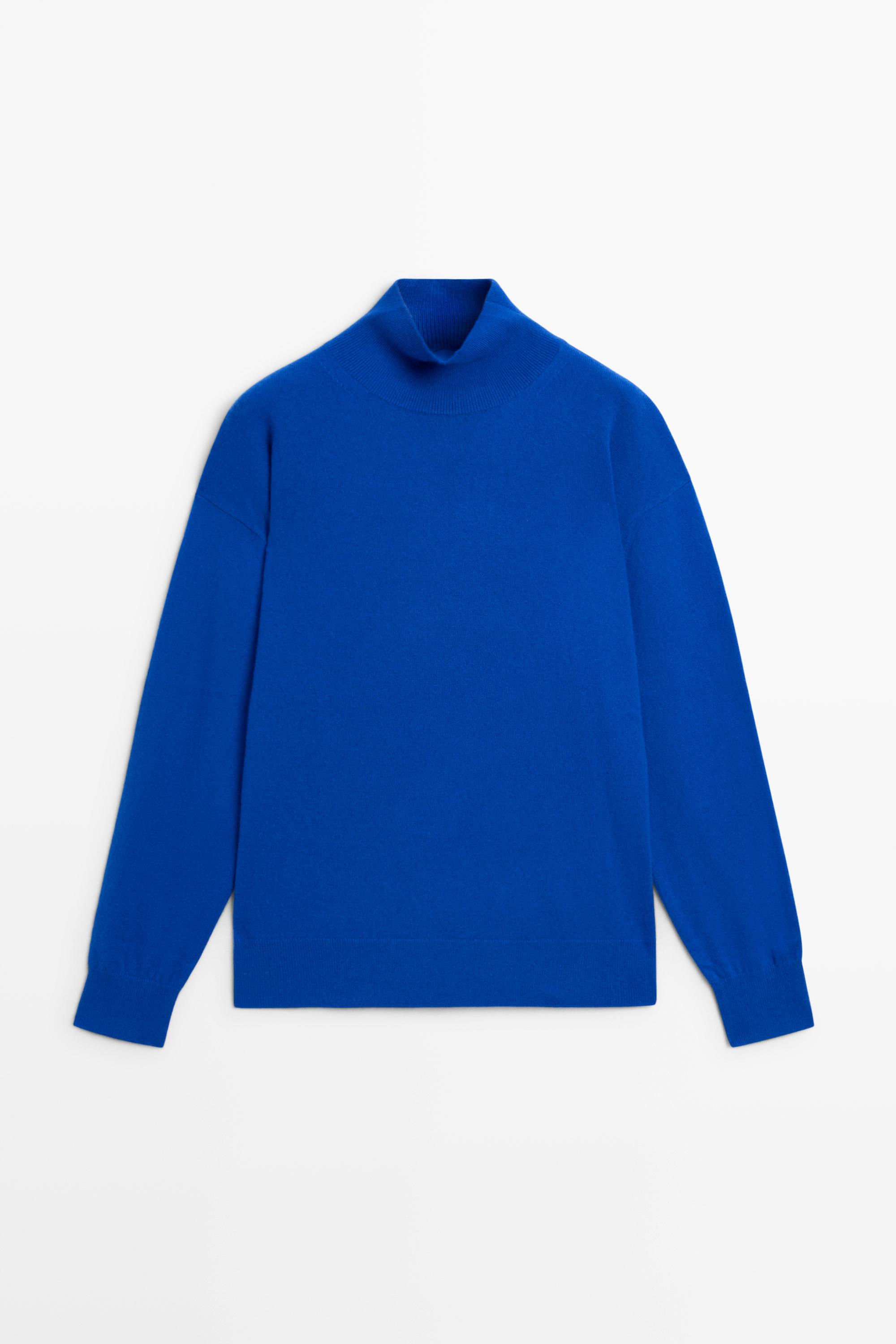 100% cashmere high neck knit sweater - DEEP BLUE