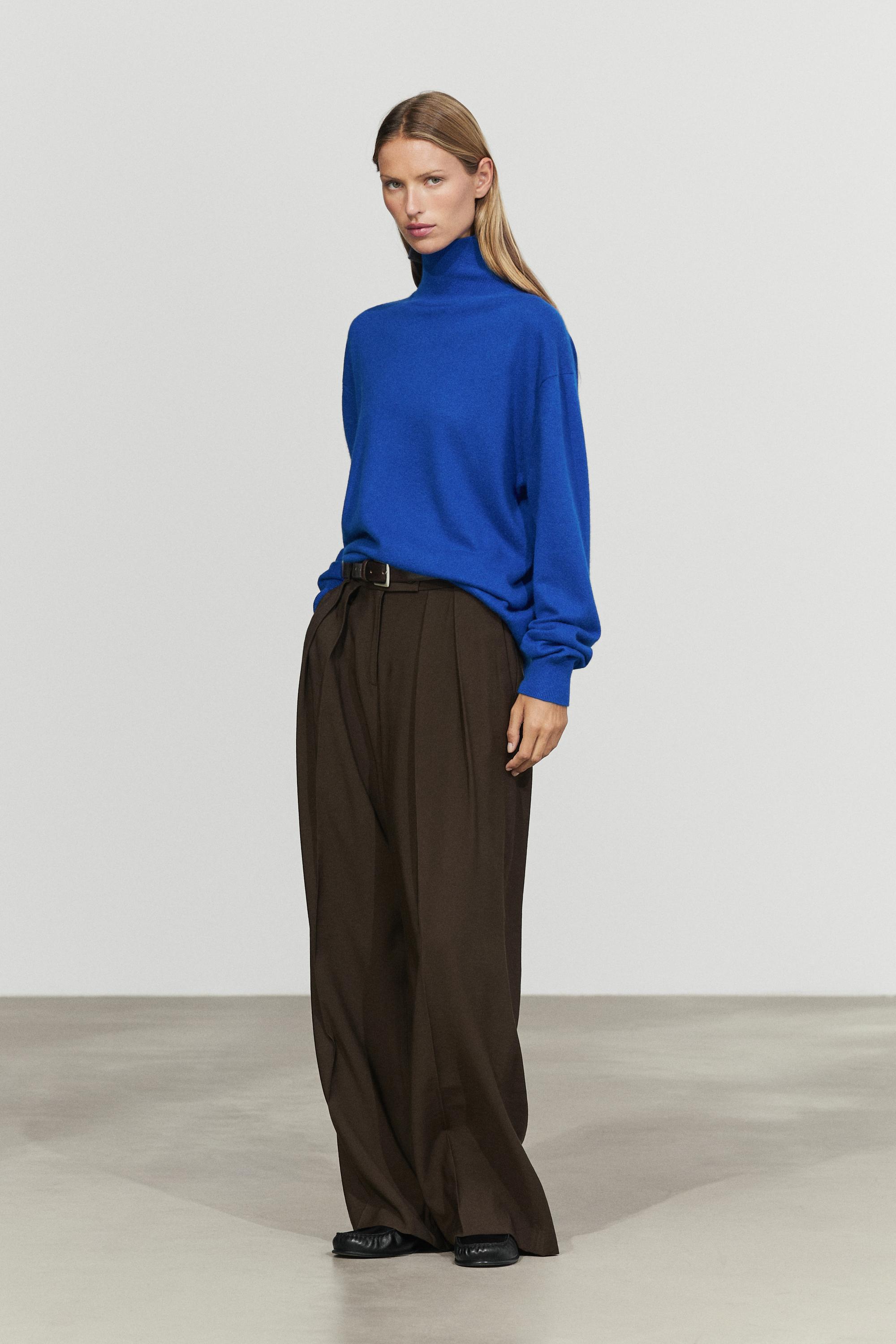 100% cashmere high neck knit sweater - DEEP BLUE