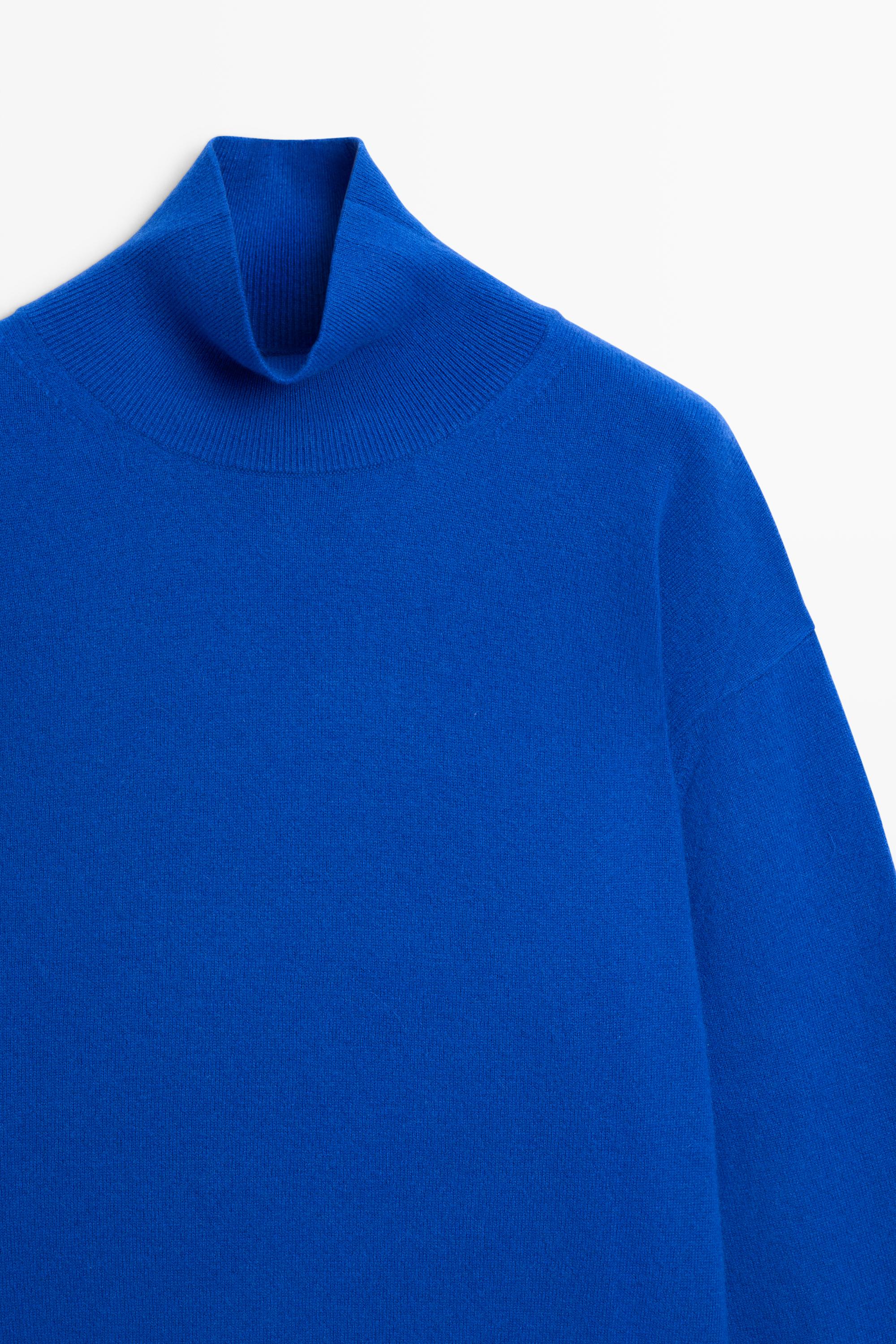 100% cashmere high neck knit sweater - DEEP BLUE