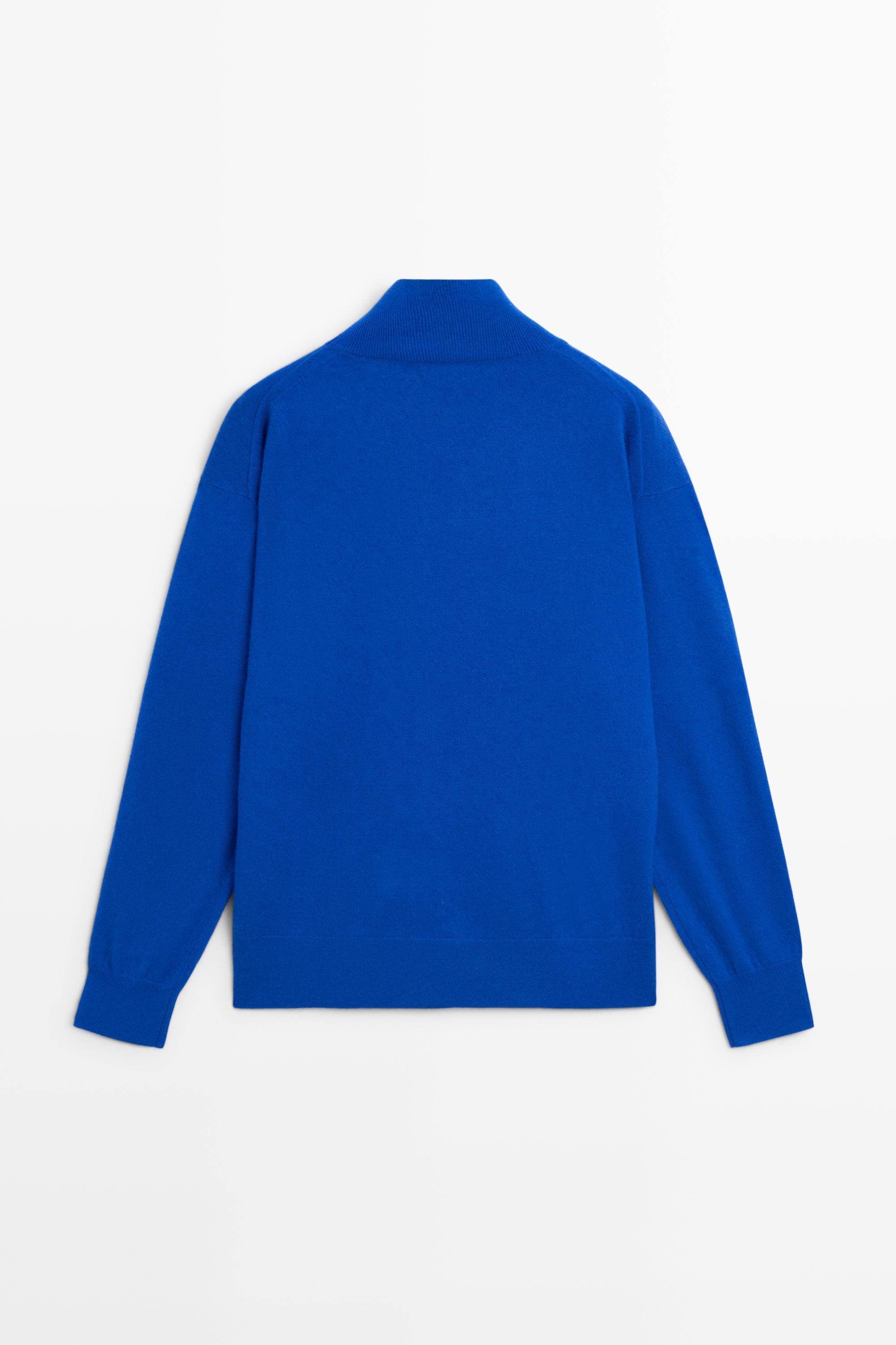100% cashmere high neck knit sweater - DEEP BLUE