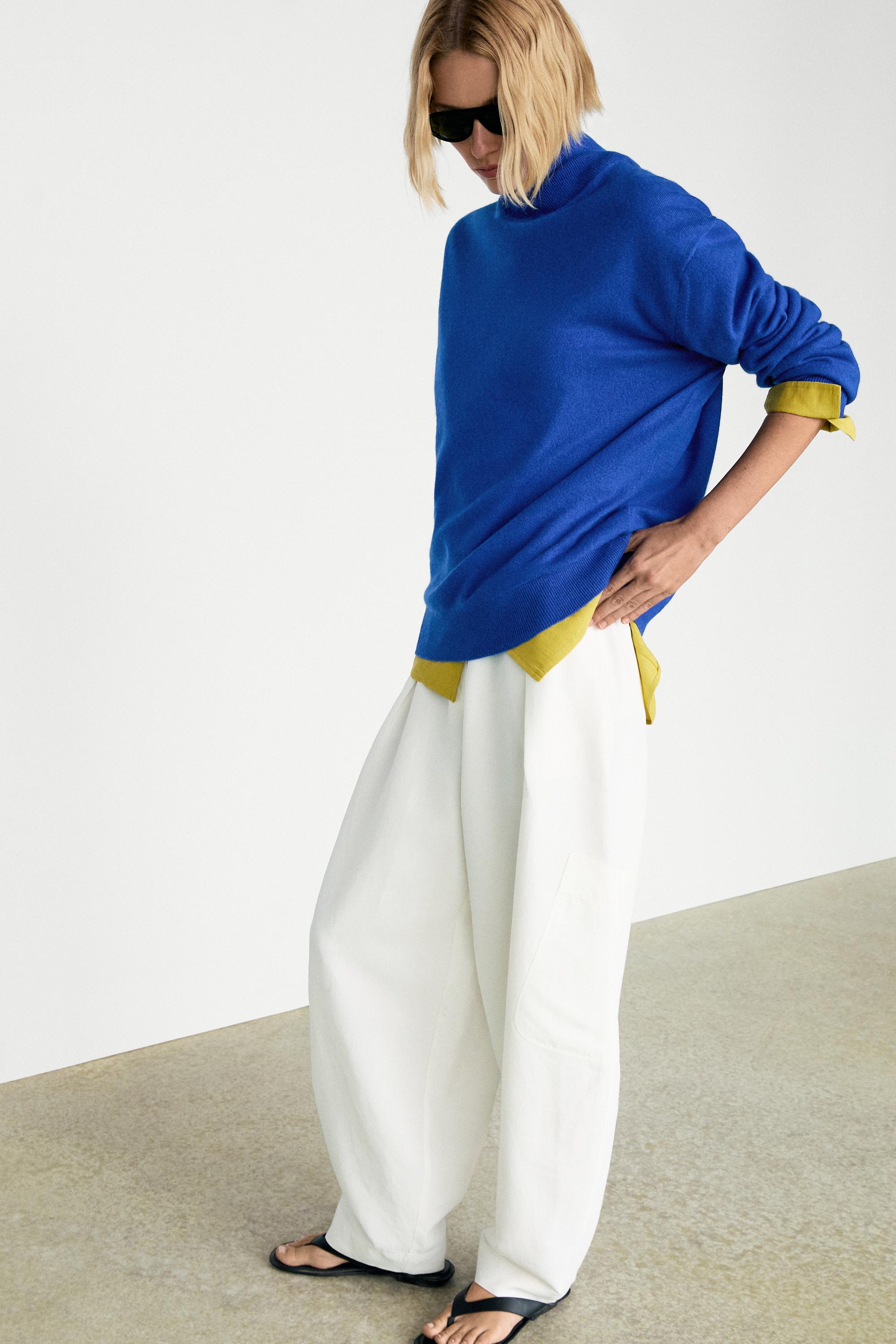 100% cashmere high neck knit sweater - DEEP BLUE