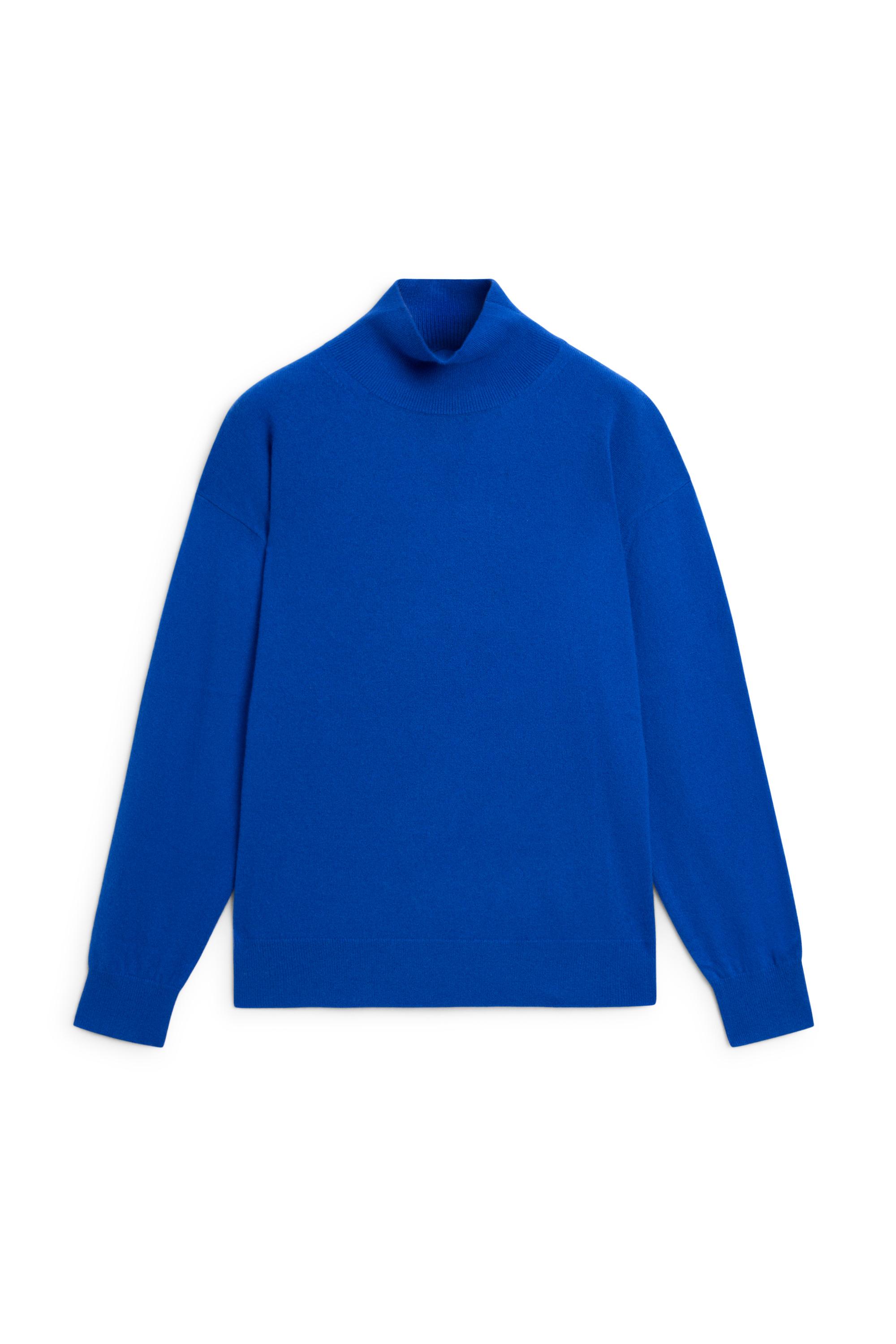 100% cashmere high neck knit sweater - DEEP BLUE