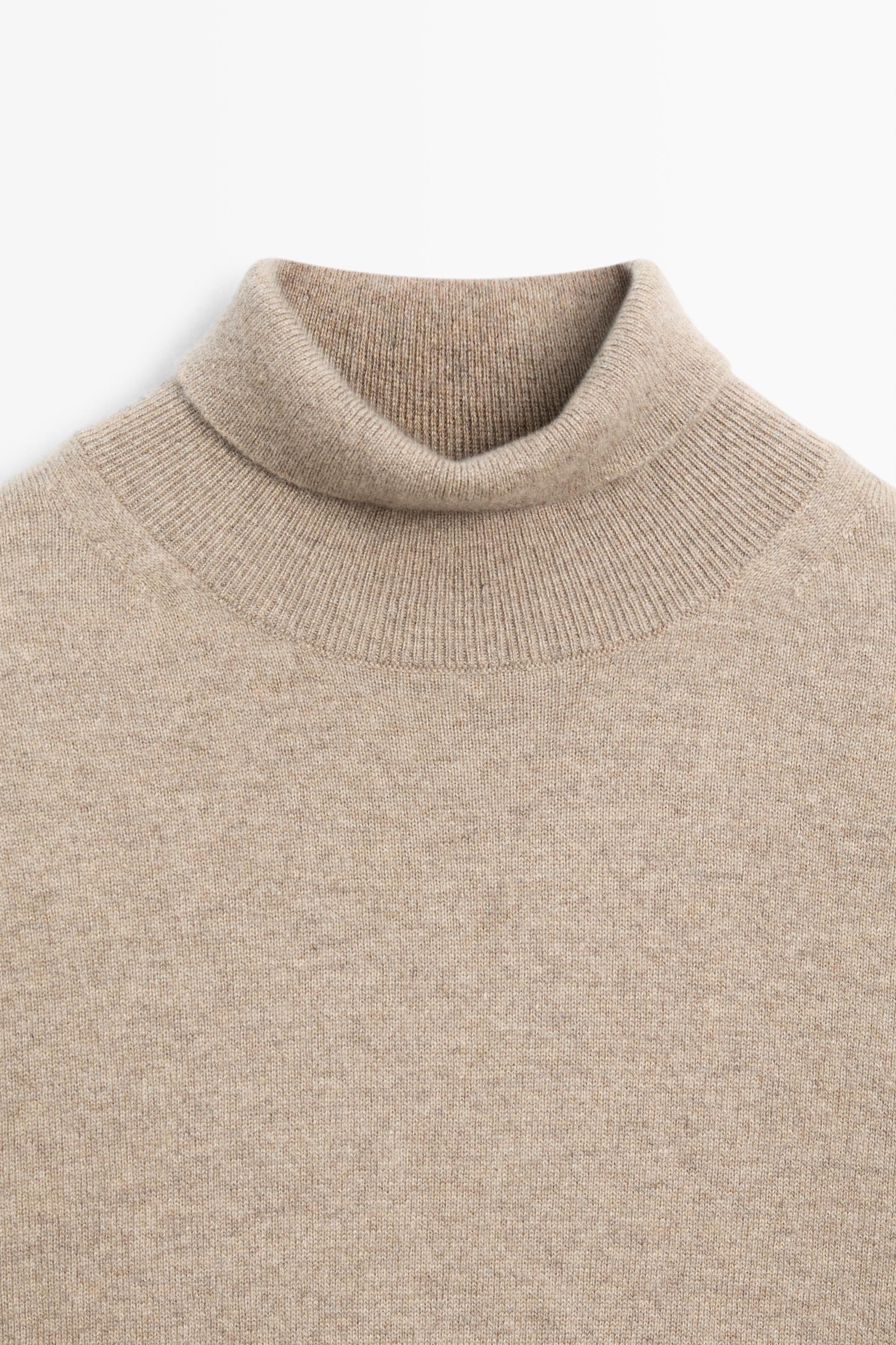 100% cashmere high neck knit sweater - BEIGE