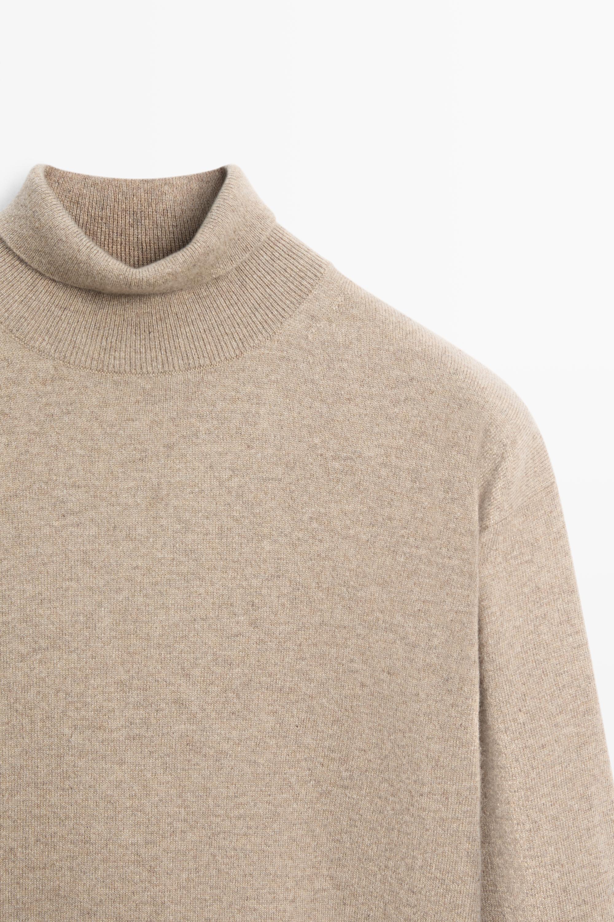 100% cashmere high neck knit sweater - BEIGE
