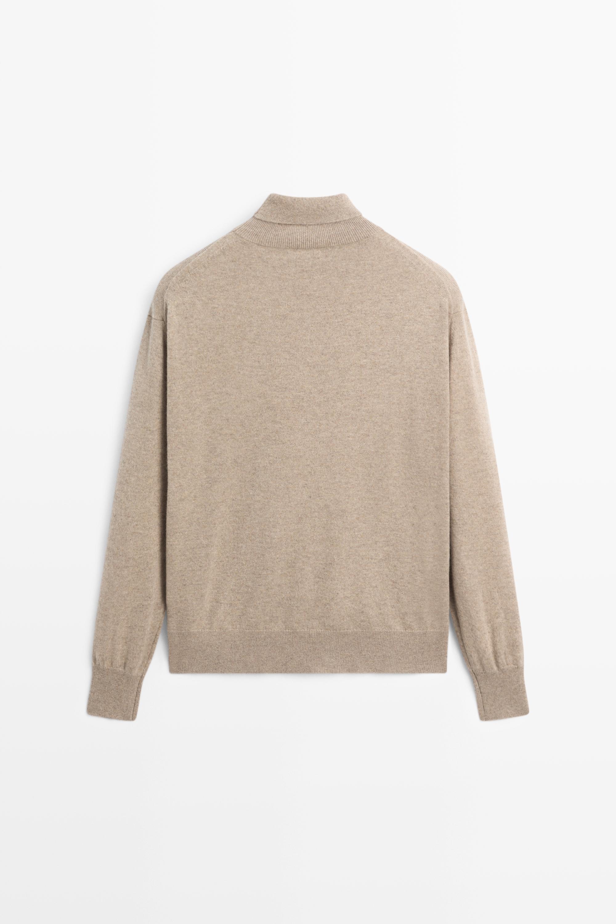 100% cashmere high neck knit sweater - BEIGE