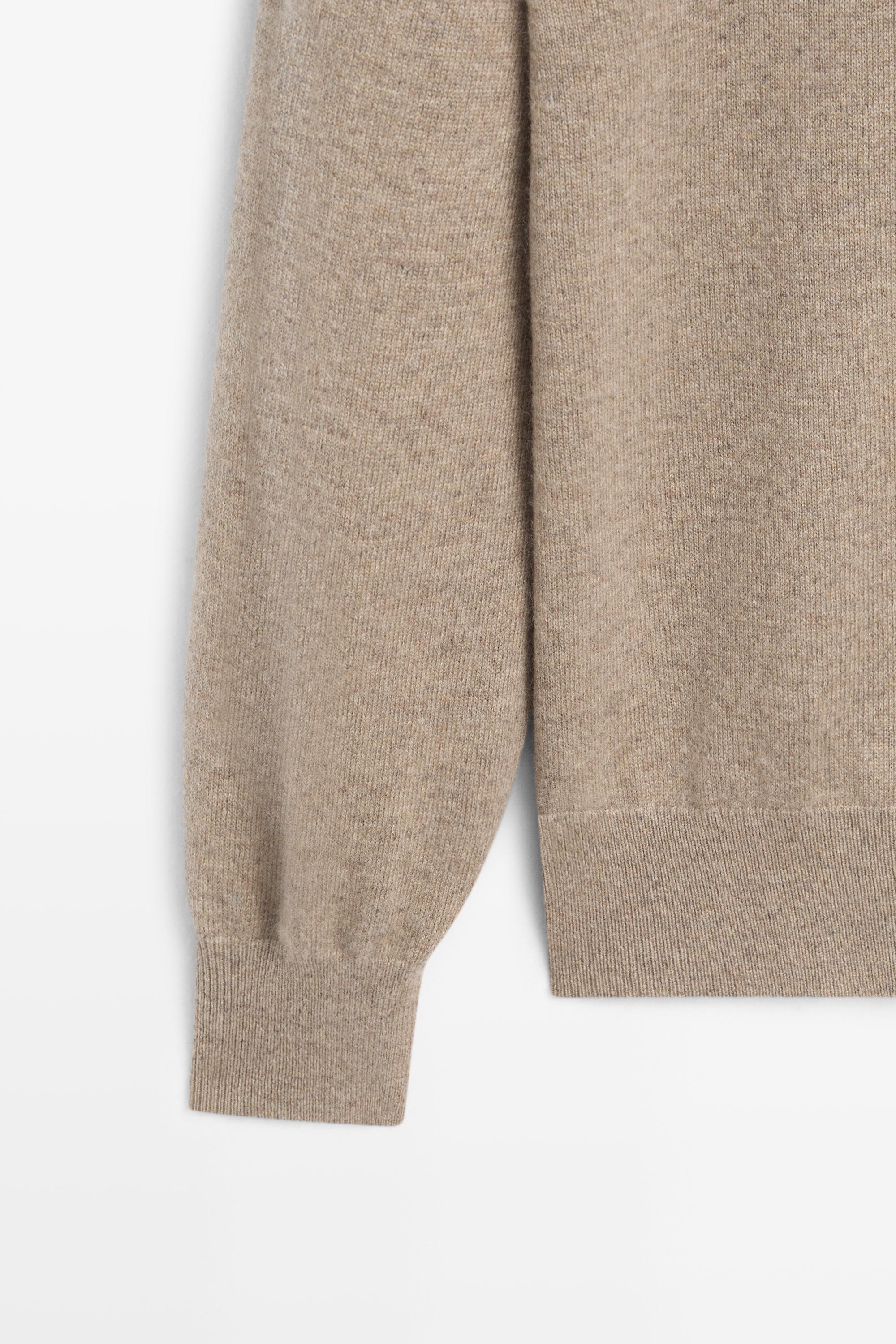100% cashmere high neck knit sweater - BEIGE