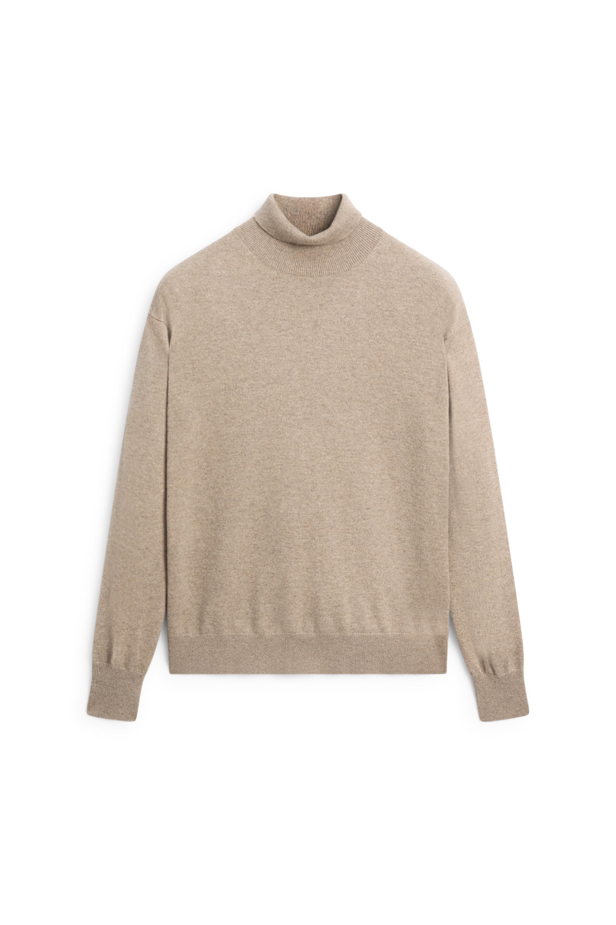 100% cashmere high neck knit sweater - BEIGE
