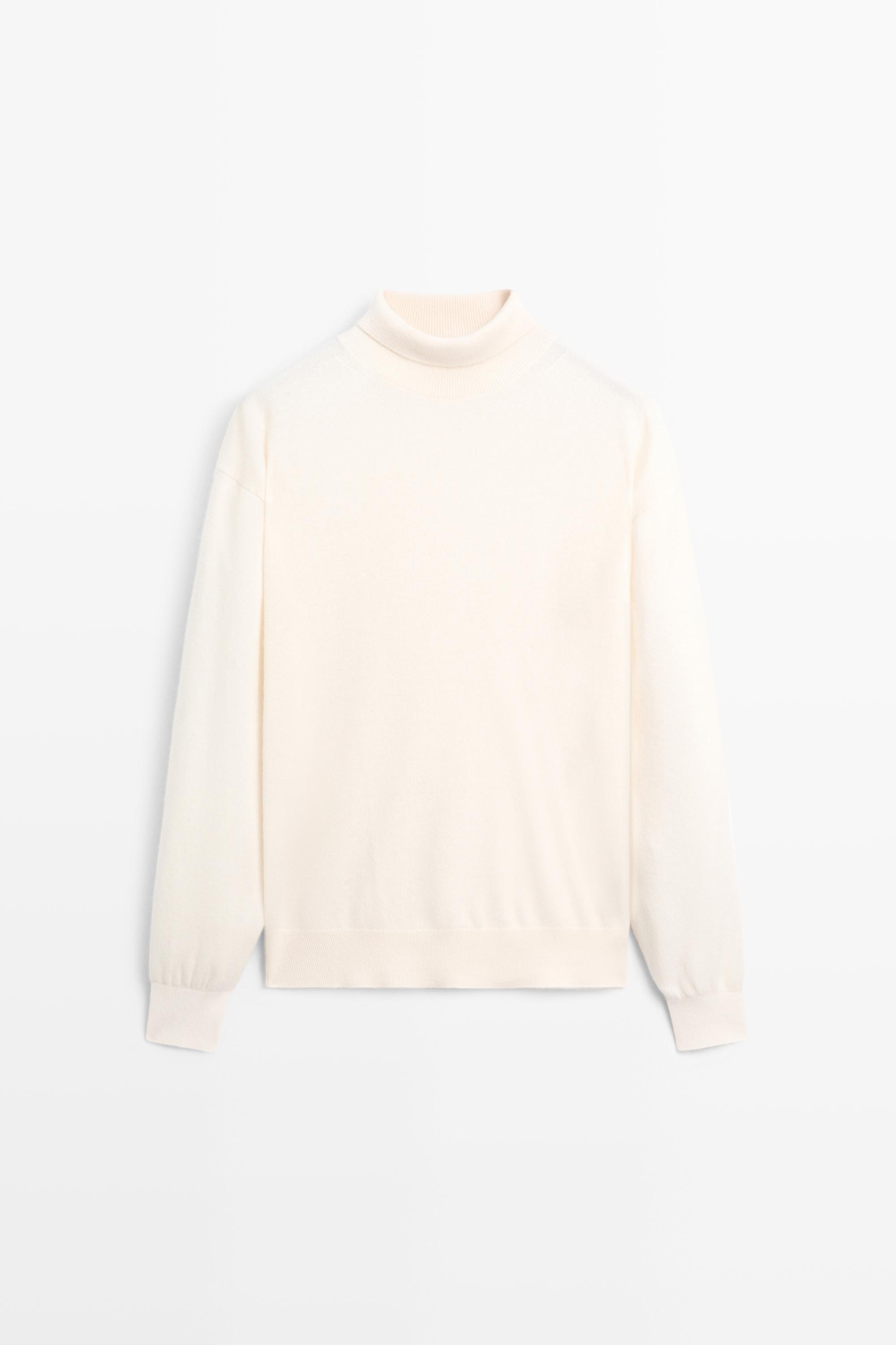100% cashmere high neck knit sweater - CREAM