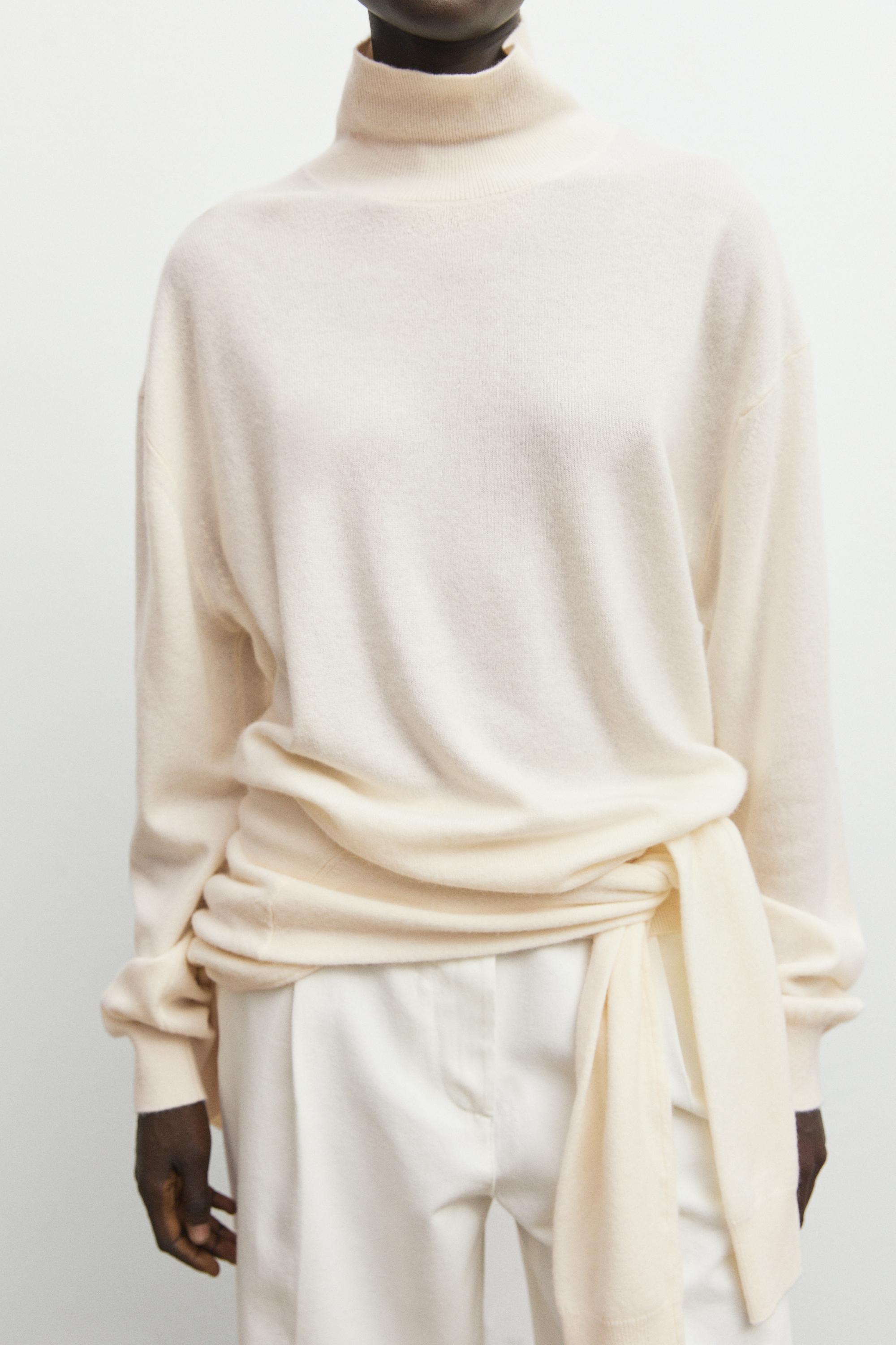 100% cashmere high neck knit sweater - CREAM