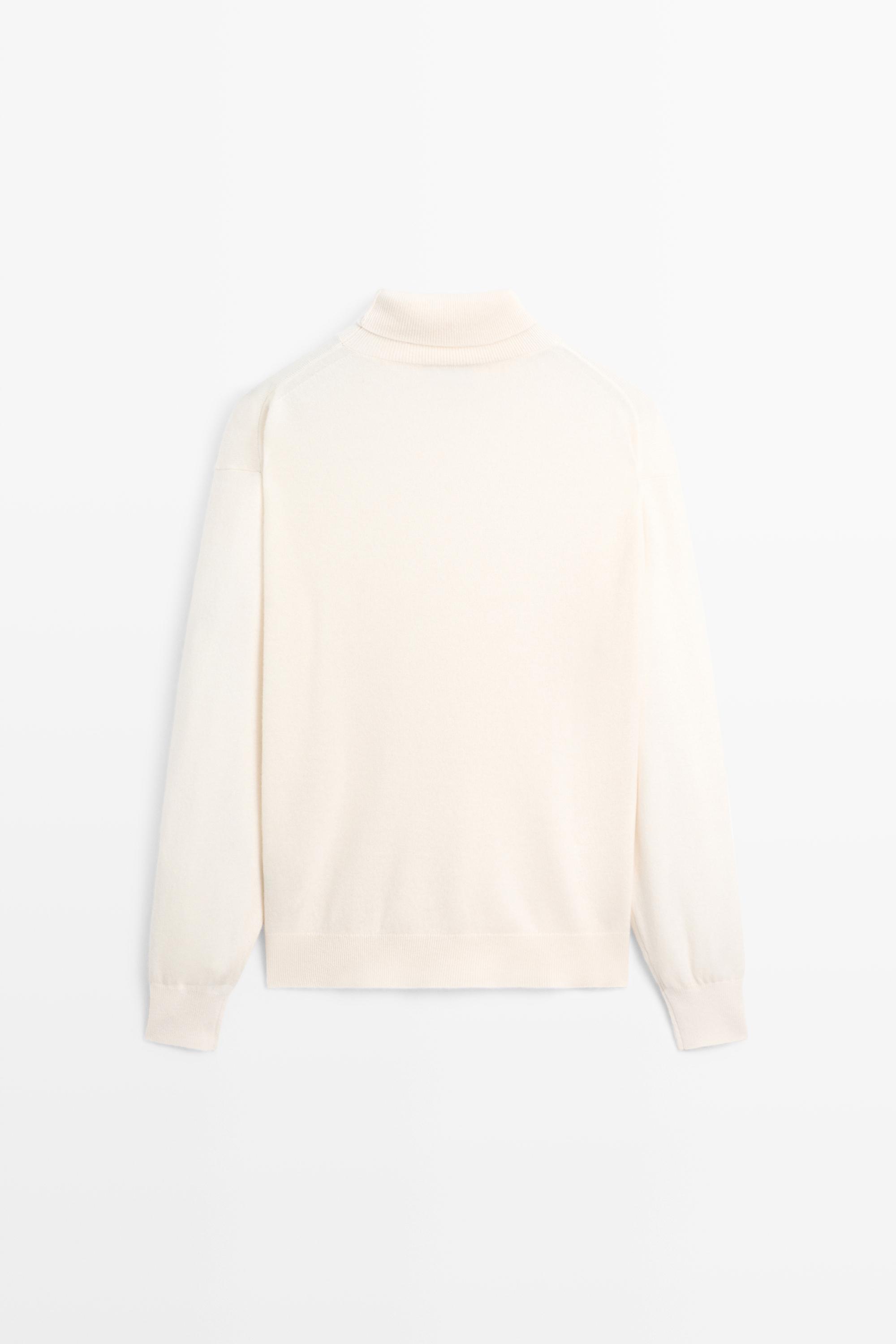 100% cashmere high neck knit sweater - CREAM