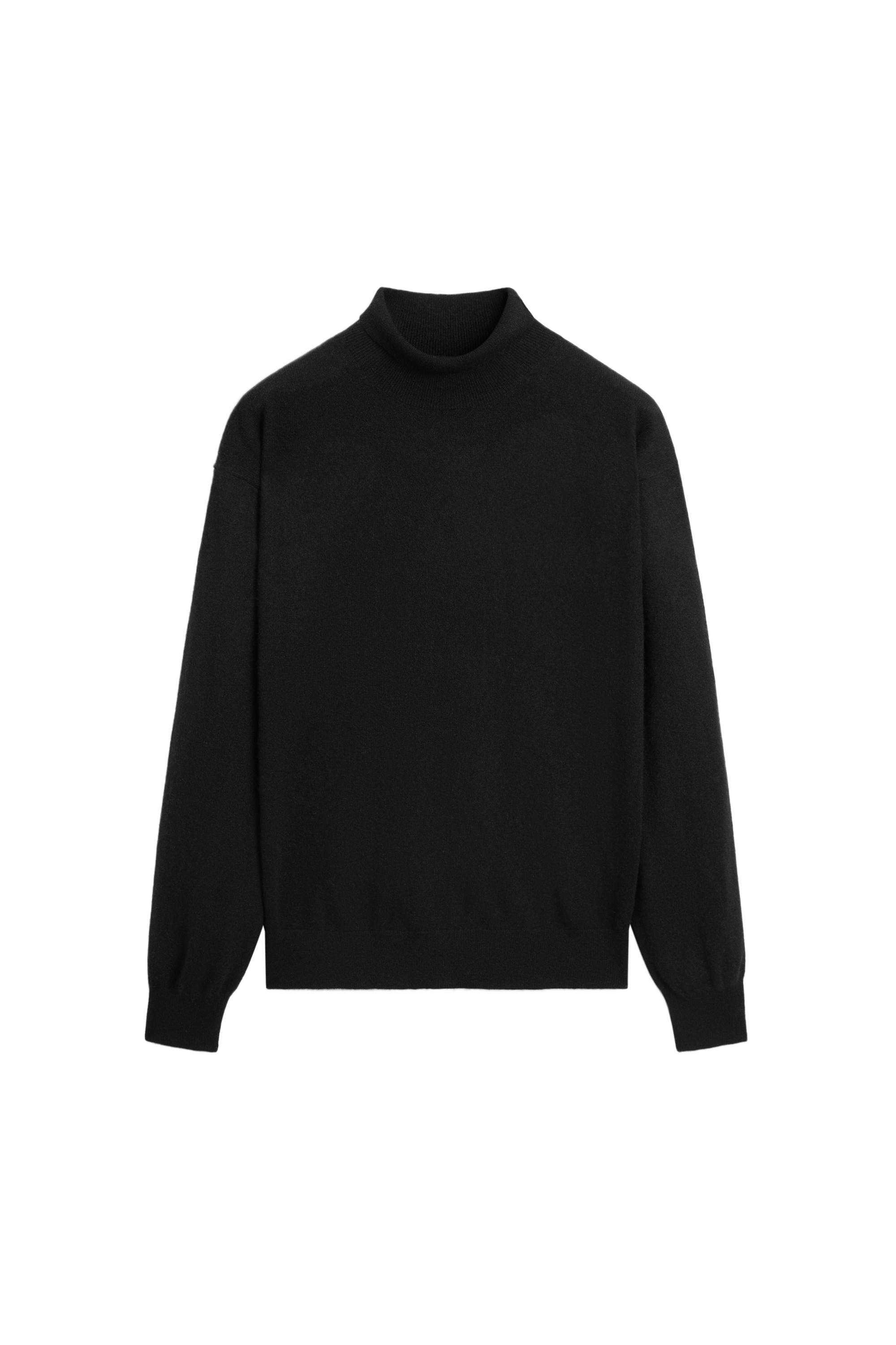 100% cashmere high neck knit sweater - BLACK