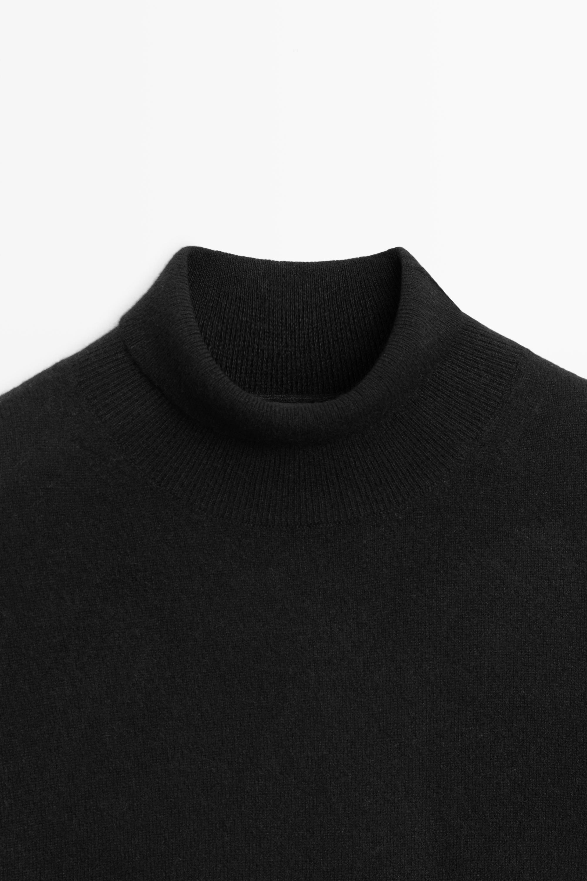 100% cashmere high neck knit sweater - BLACK
