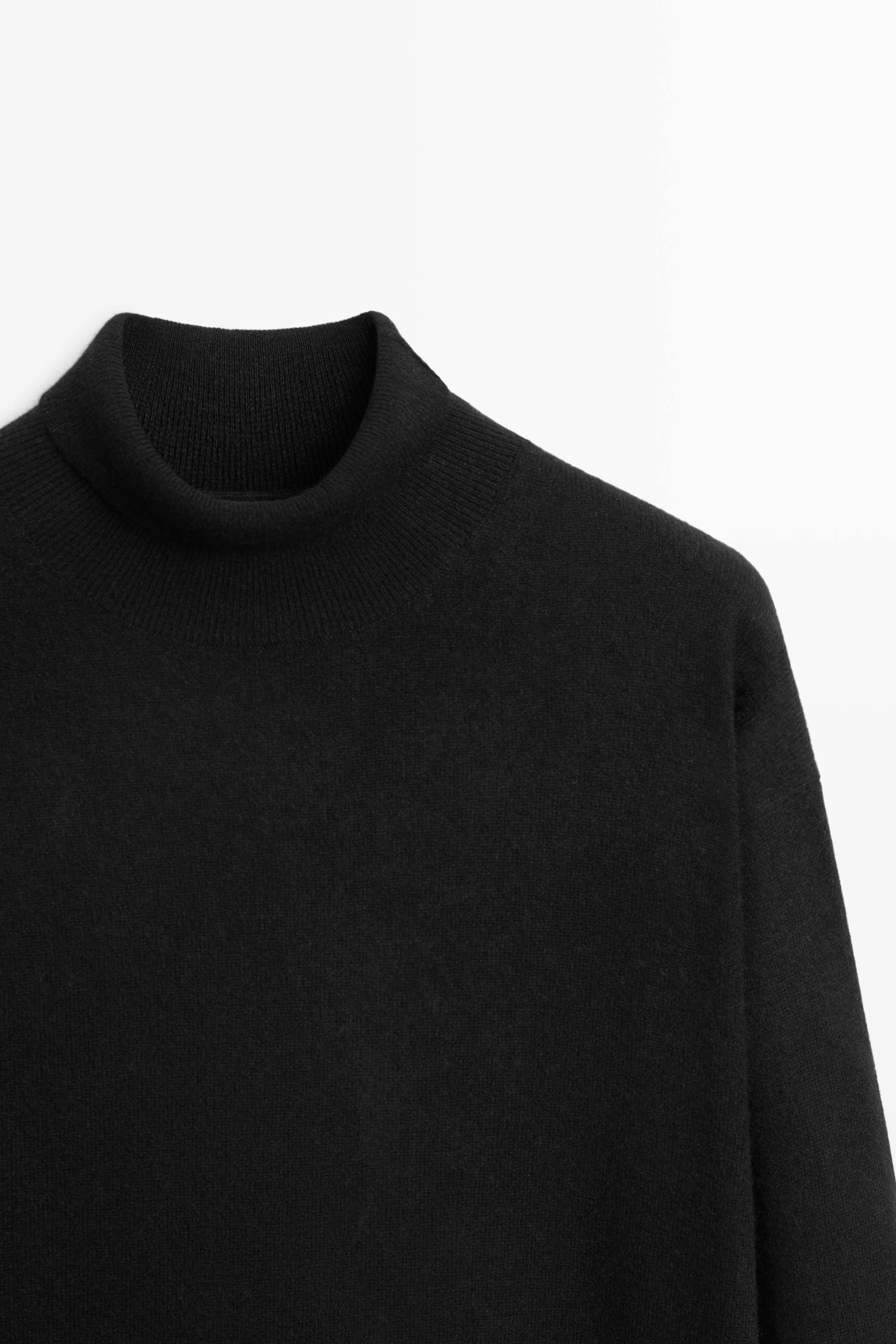 100% cashmere high neck knit sweater - BLACK