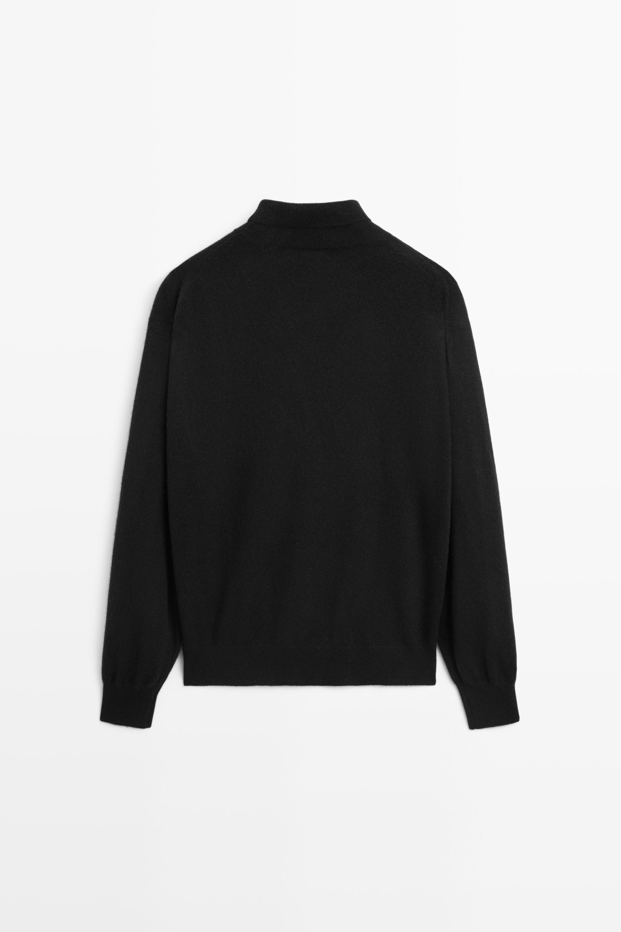 100% cashmere high neck knit sweater - BLACK