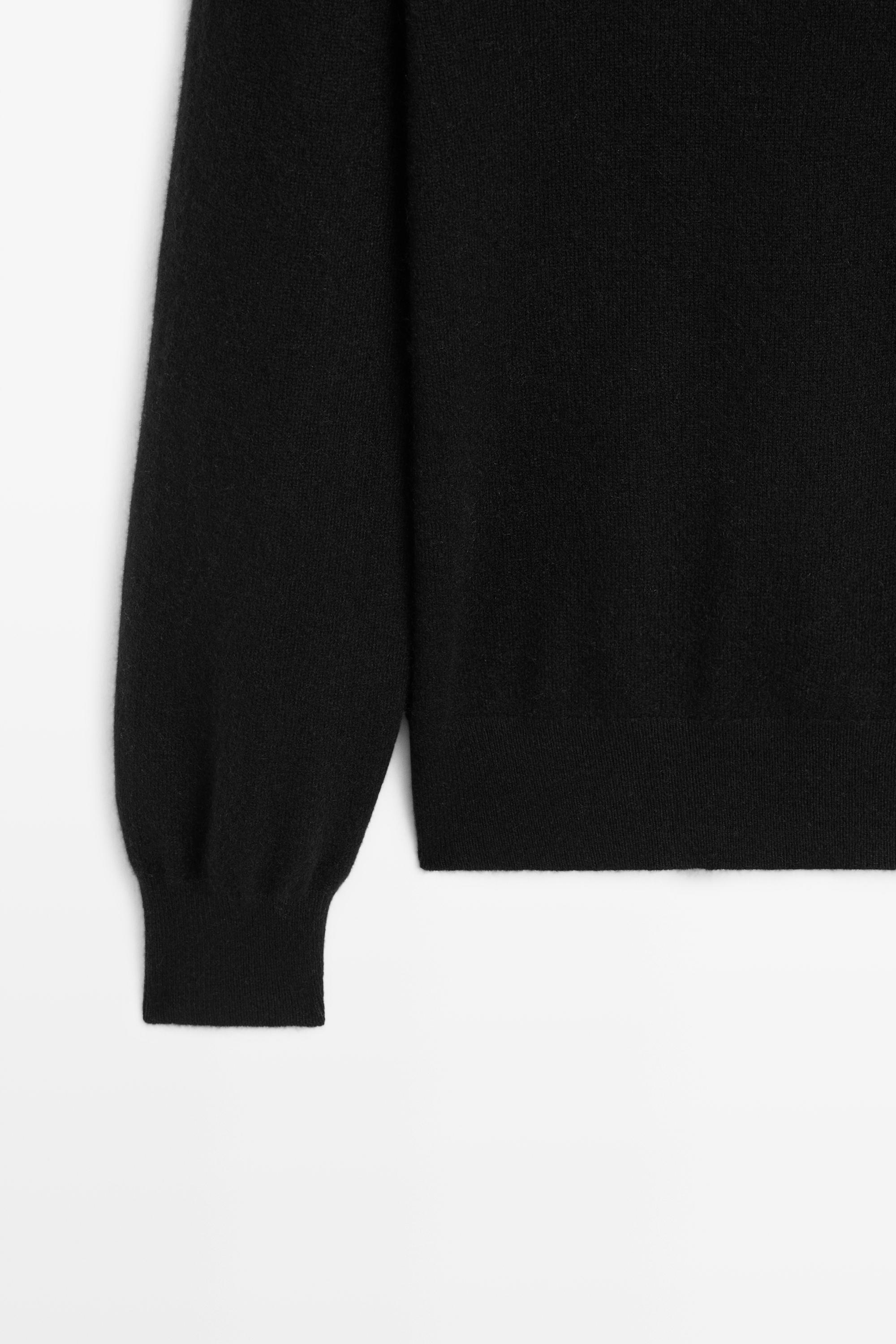 100% cashmere high neck knit sweater - BLACK