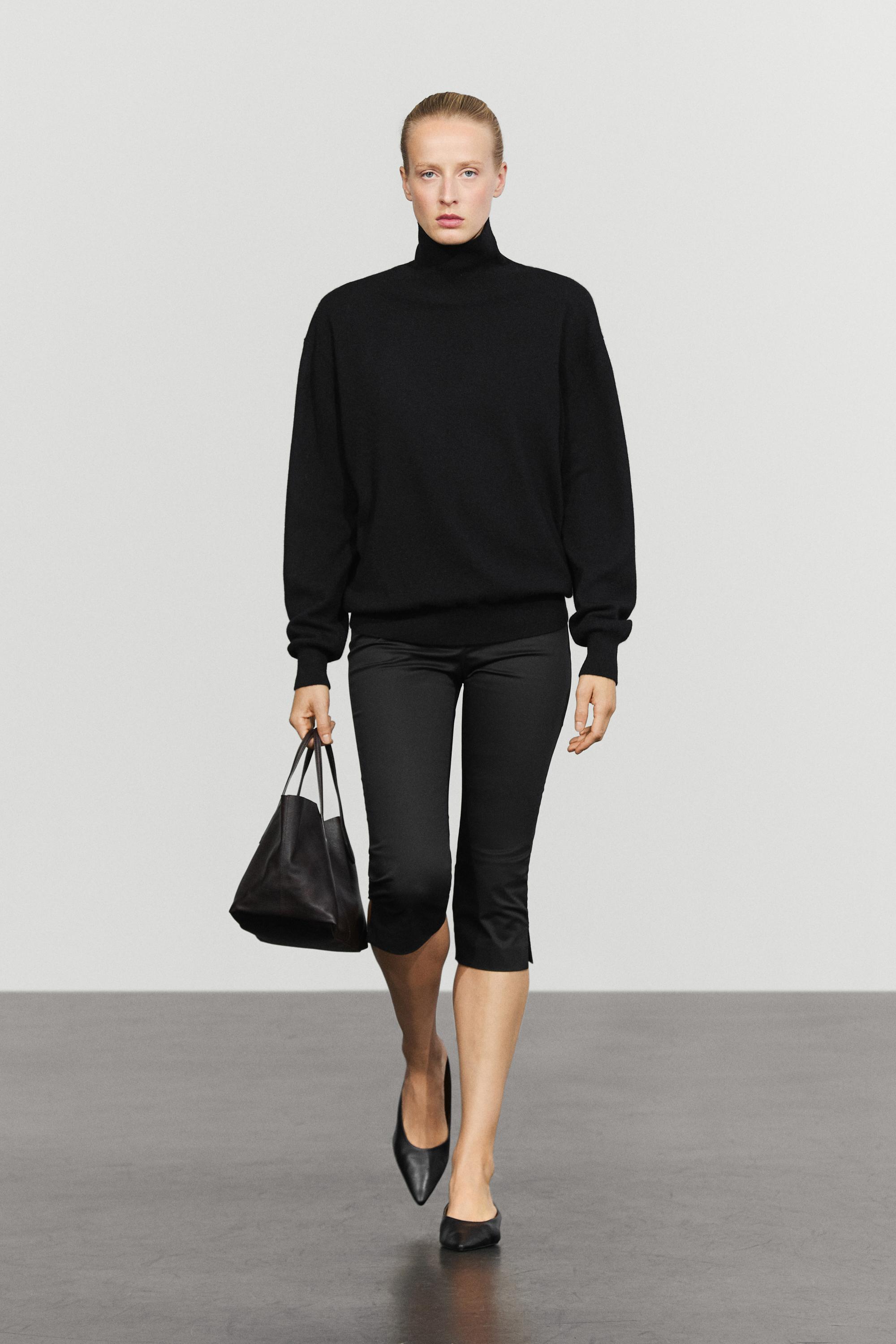 100% cashmere high neck knit sweater - BLACK