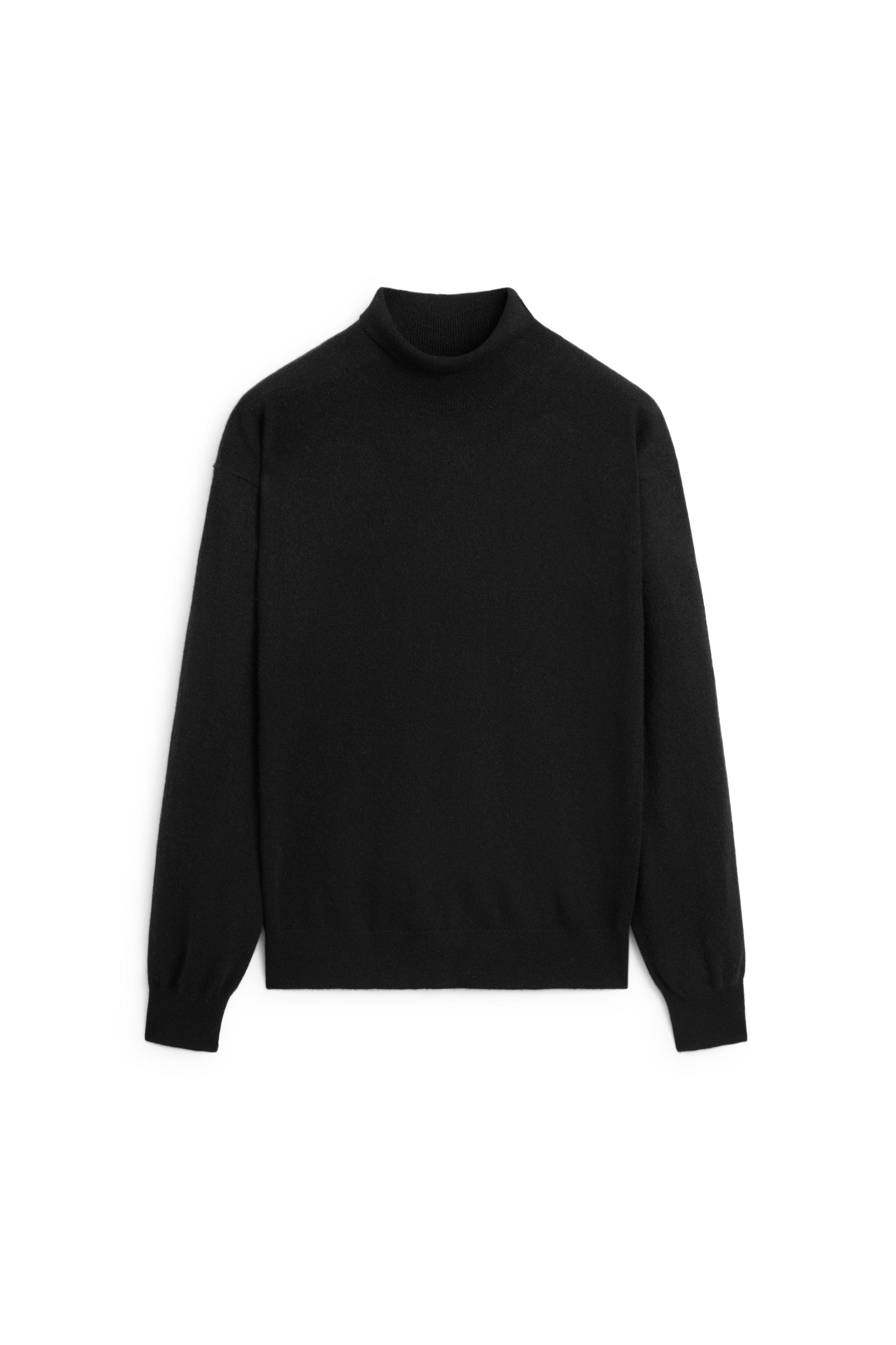 100% cashmere high neck knit sweater - BLACK