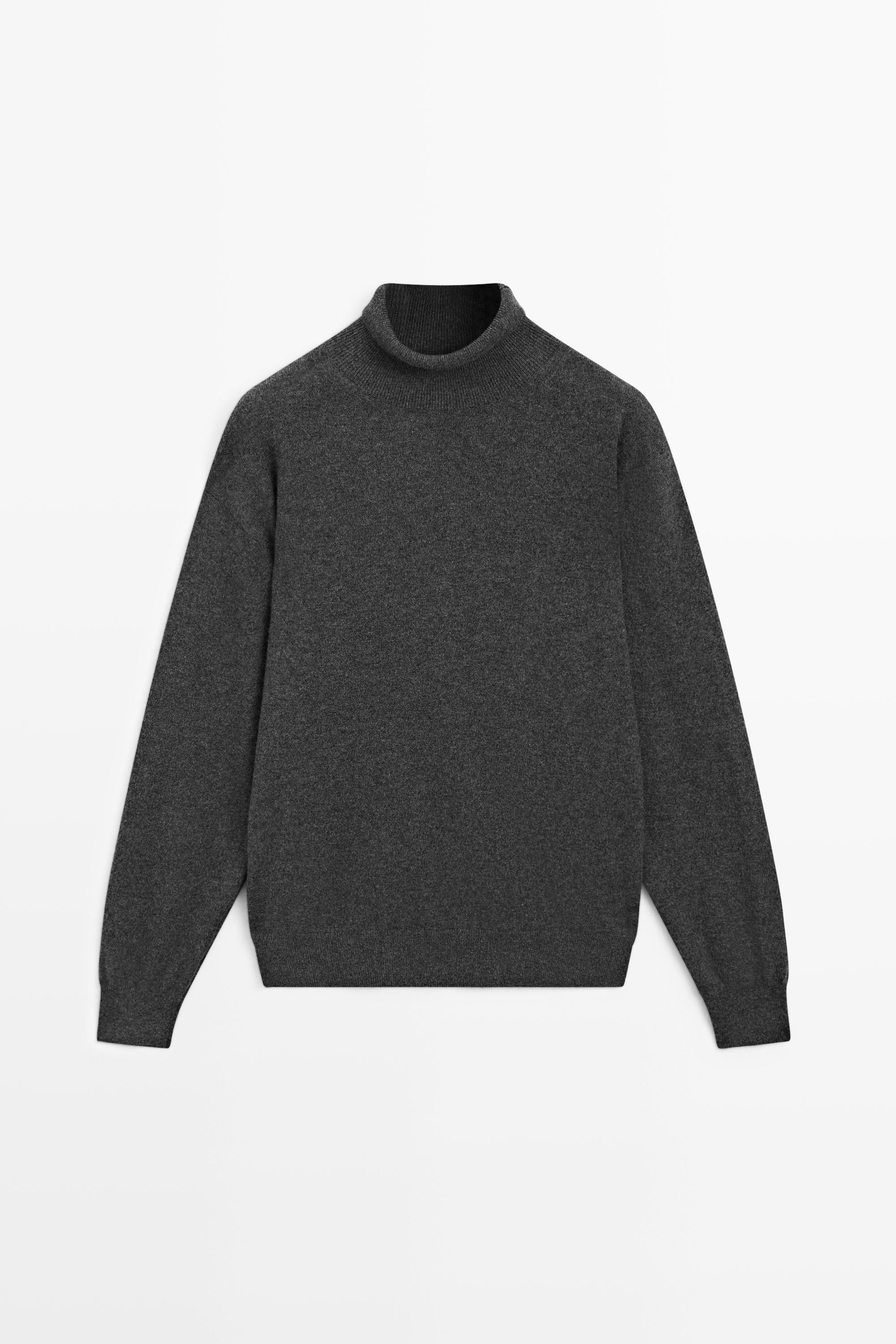 100% cashmere high neck knit sweater - ANTHRACITE GREY