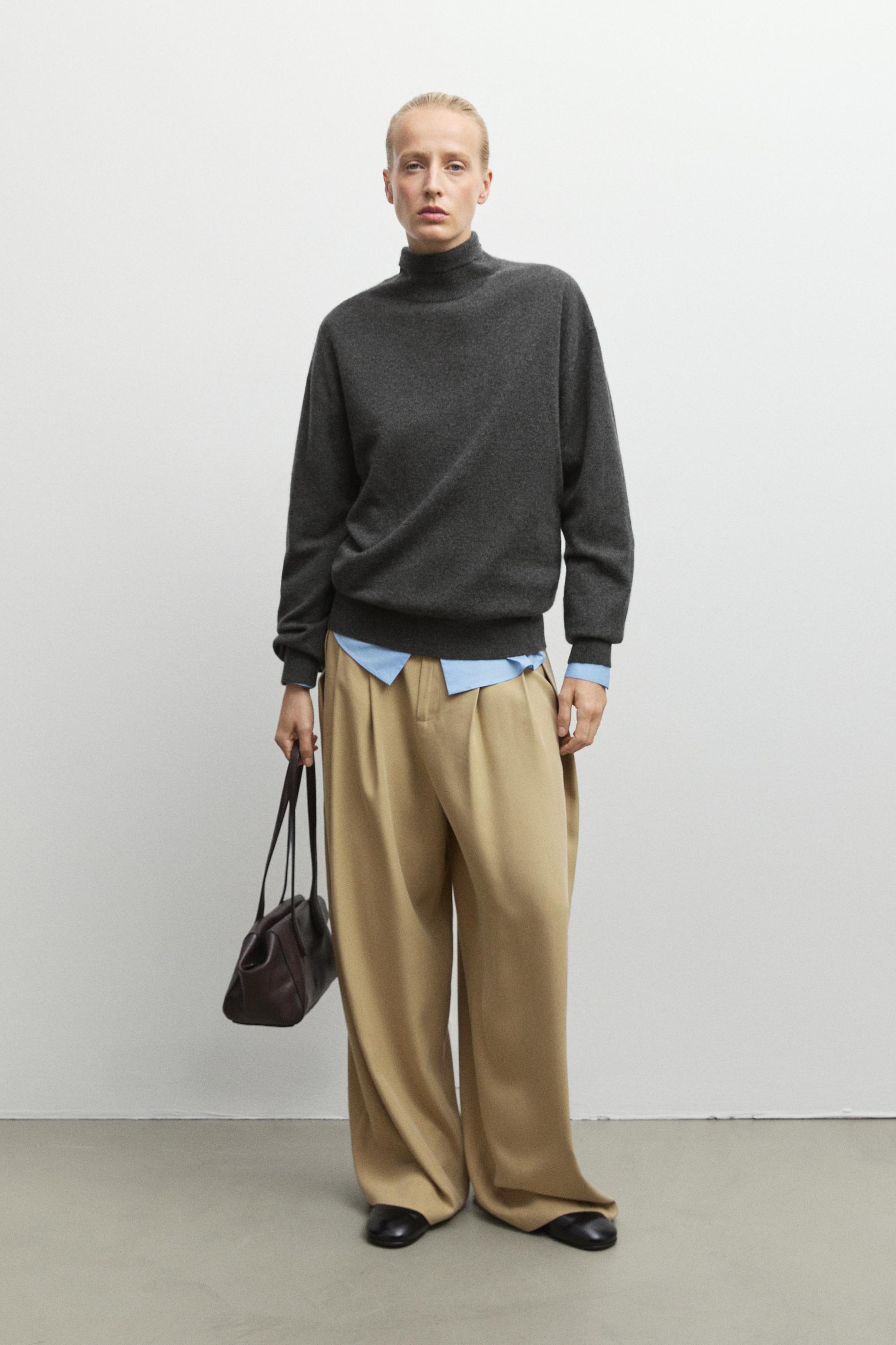 100% cashmere high neck knit sweater - ANTHRACITE GREY