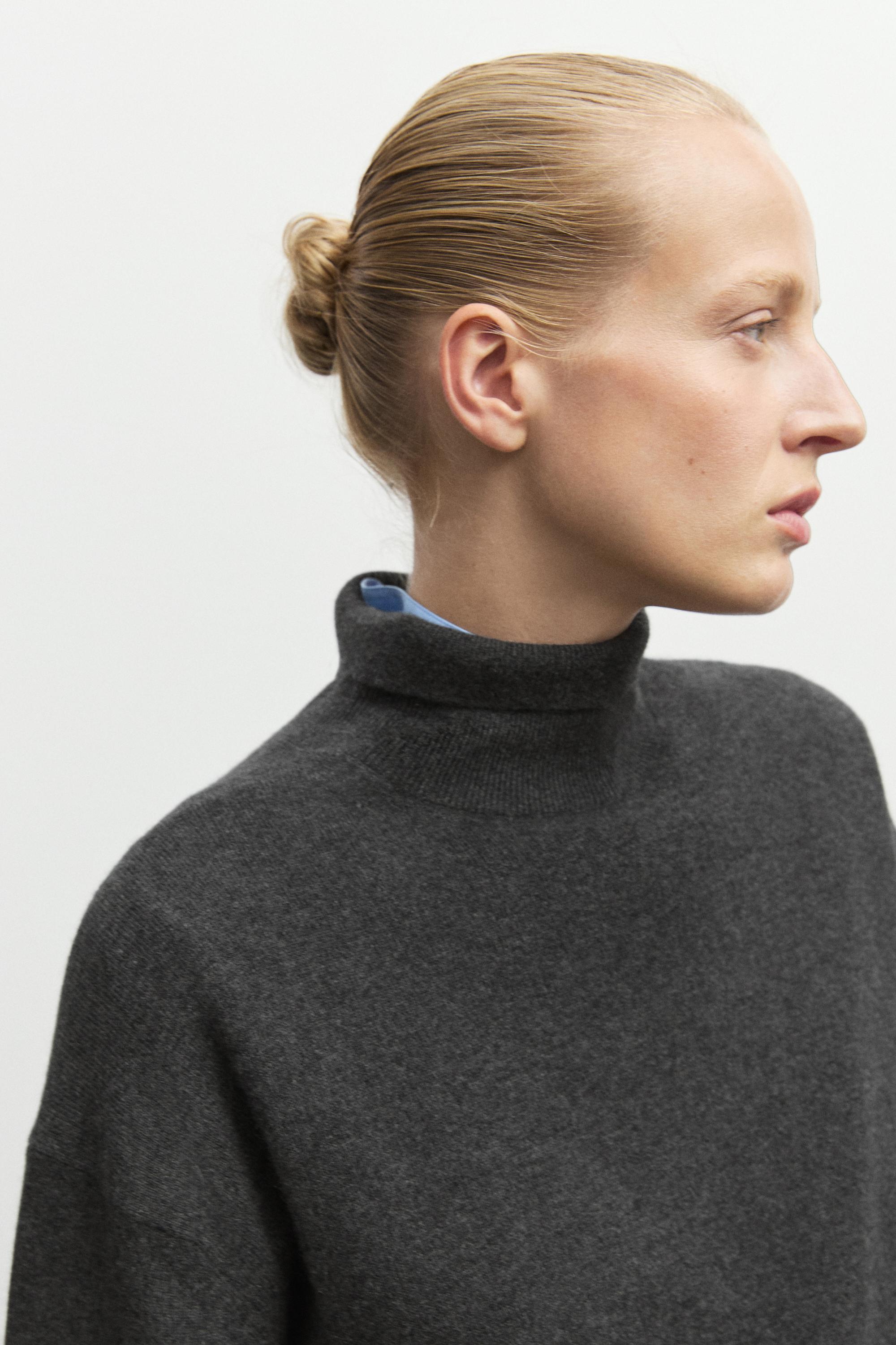 100% cashmere high neck knit sweater - ANTHRACITE GREY