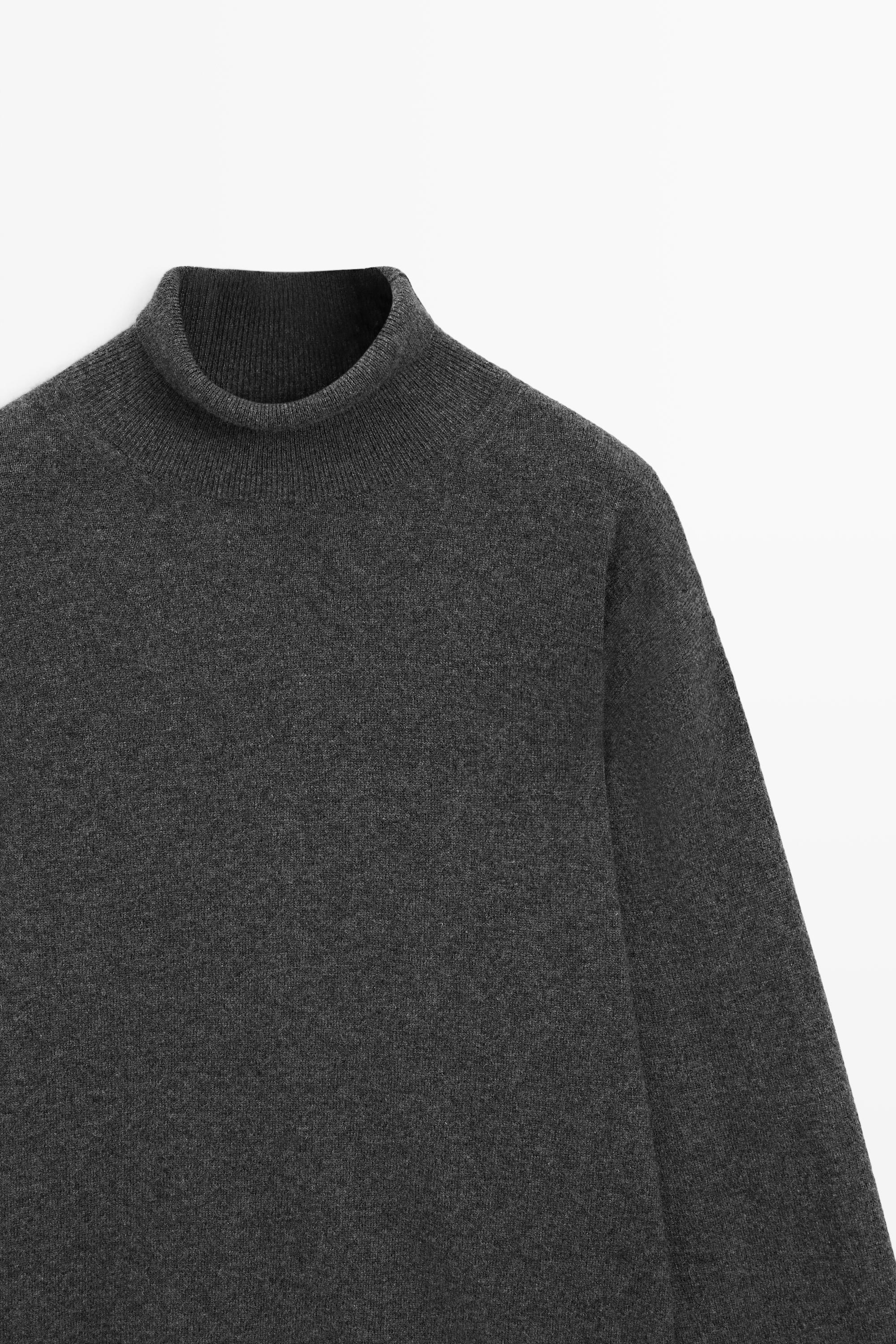 100% cashmere high neck knit sweater - ANTHRACITE GREY