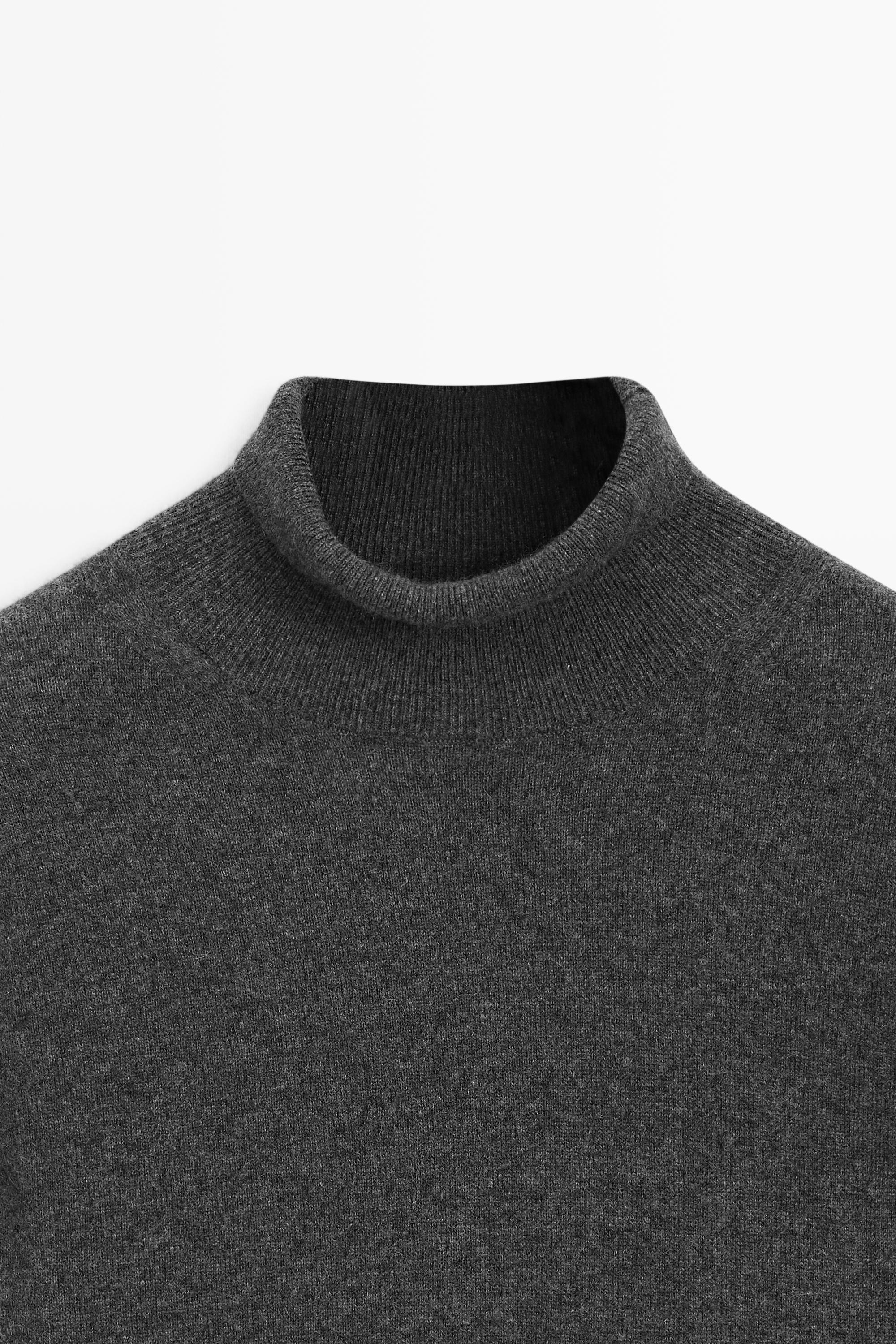 100% cashmere high neck knit sweater - ANTHRACITE GREY