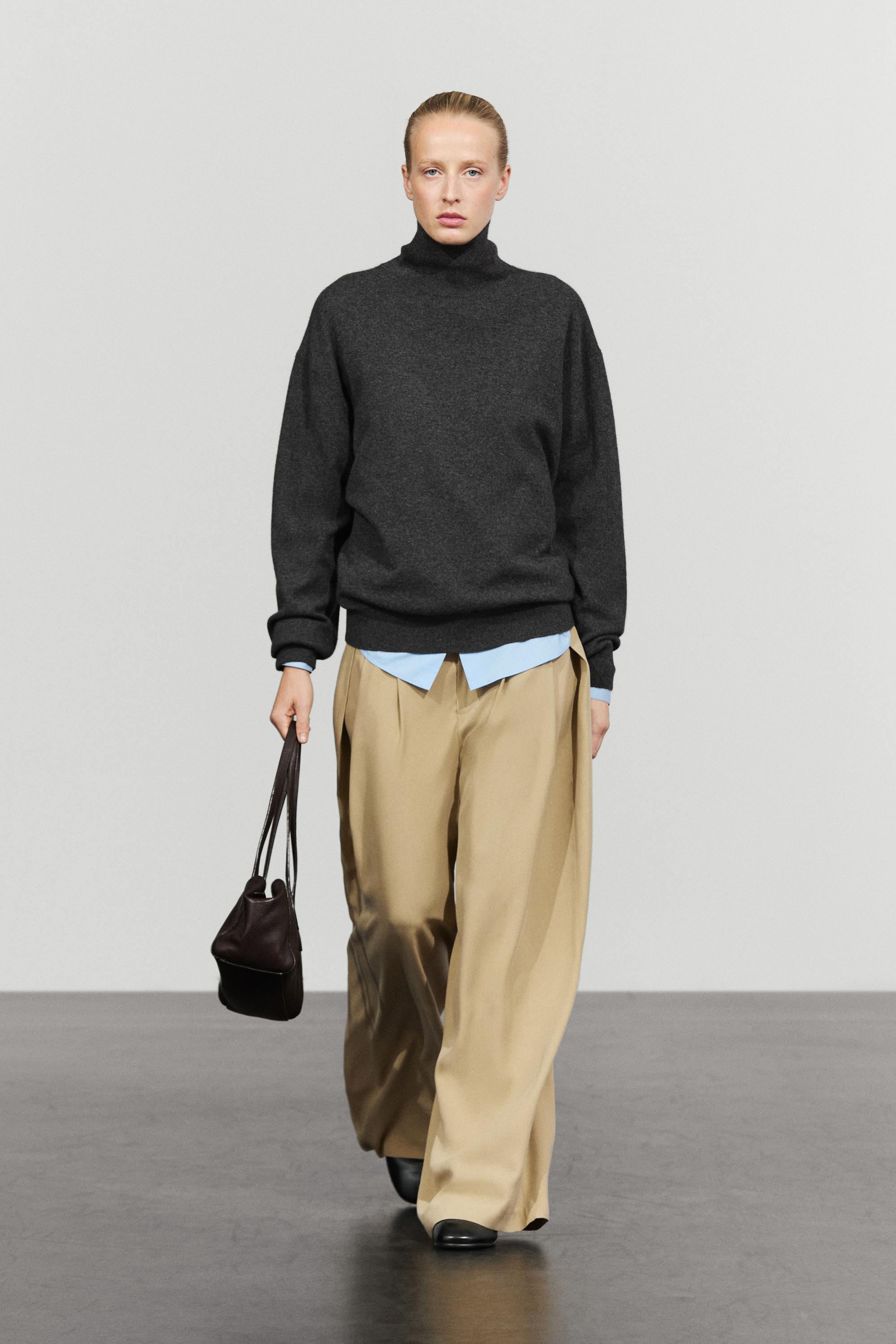 100% cashmere high neck knit sweater - ANTHRACITE GREY