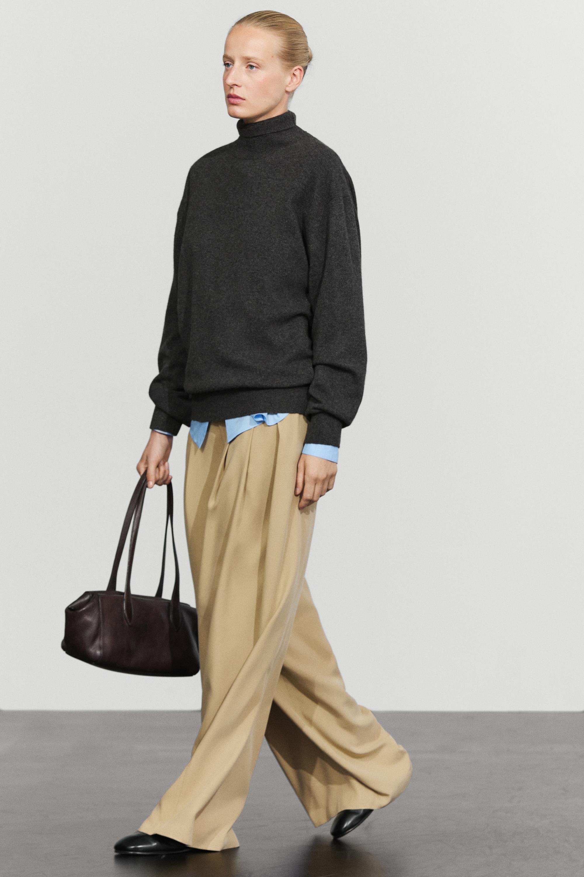 100% cashmere high neck knit sweater - ANTHRACITE GREY
