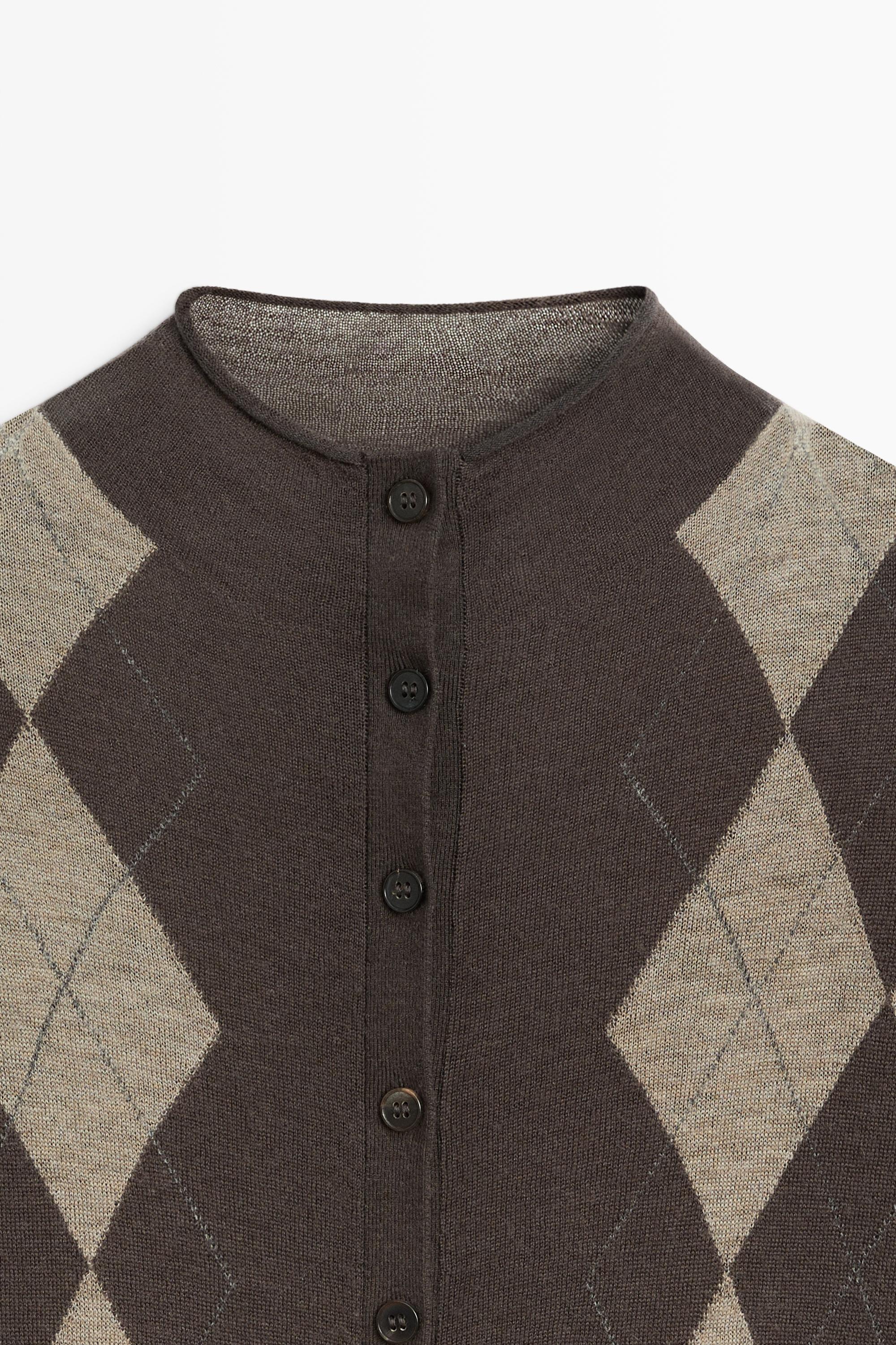 100% wool argyle knit cardigan - GREY