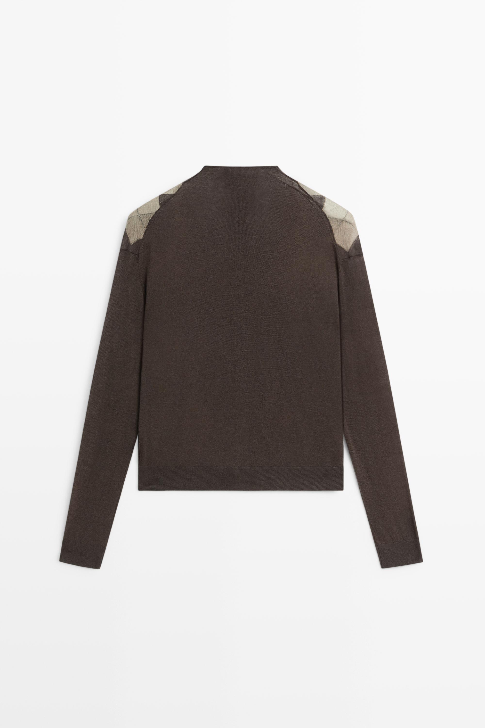 100% wool argyle knit cardigan - GREY